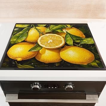 Silicone Stove Mat for Glass Top Stove, Plump Yellow Lemons With Green Leaves Electric Stove Cover Mat, 28 x 20 Inch Heat - Resistant Gas Gtove Burner Covers Glass Stove Top Protector