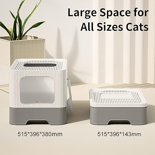 Miniatura 7 de Caja de arena grande para gatos con tapa, plegable, totalmente cerrada, antisalpicaduras con cuchara, cajón tipo inodoro para gatos, fácil de