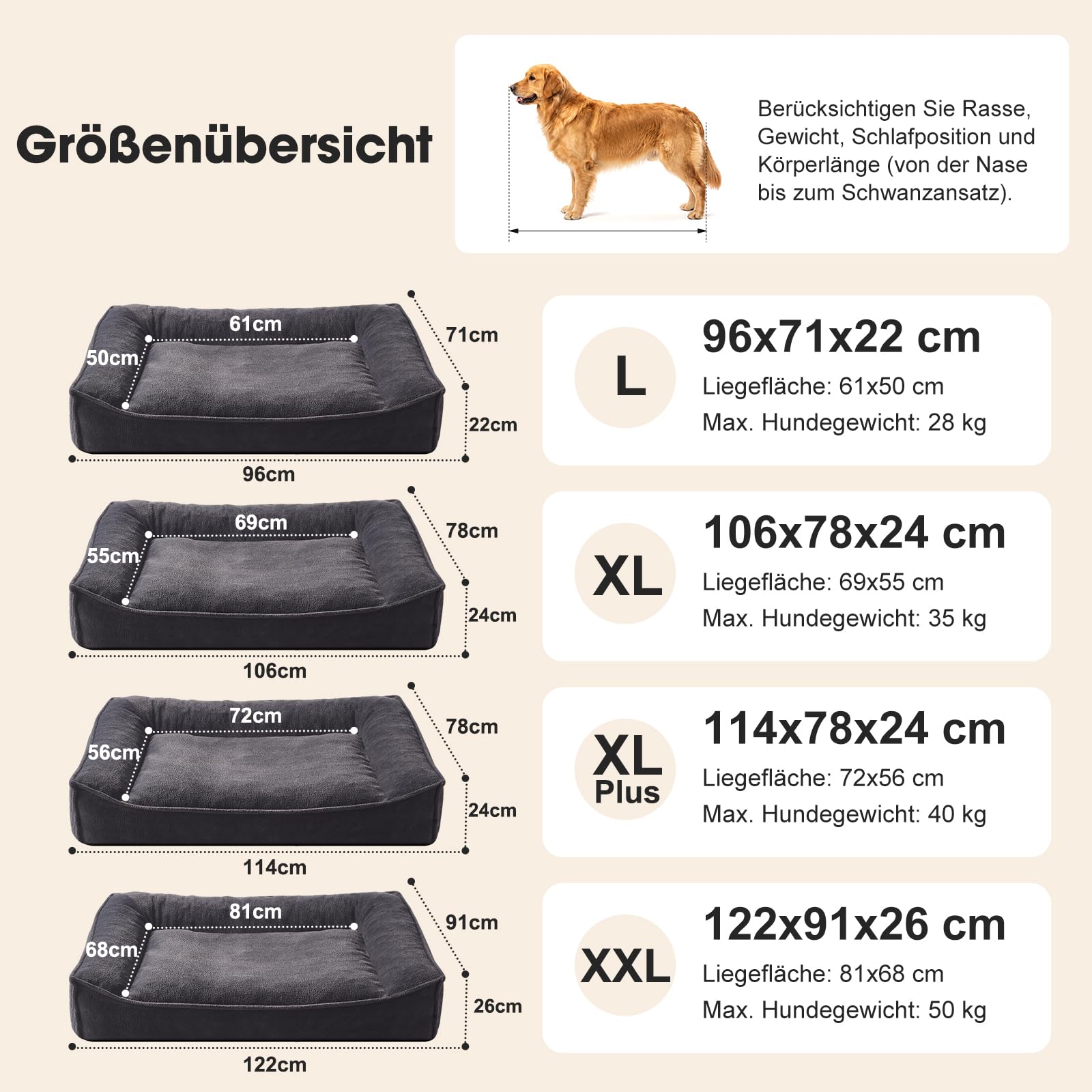 Cama Perro Mediano,Cama para Perros Ergonómica Gruesa,97x71x22cm