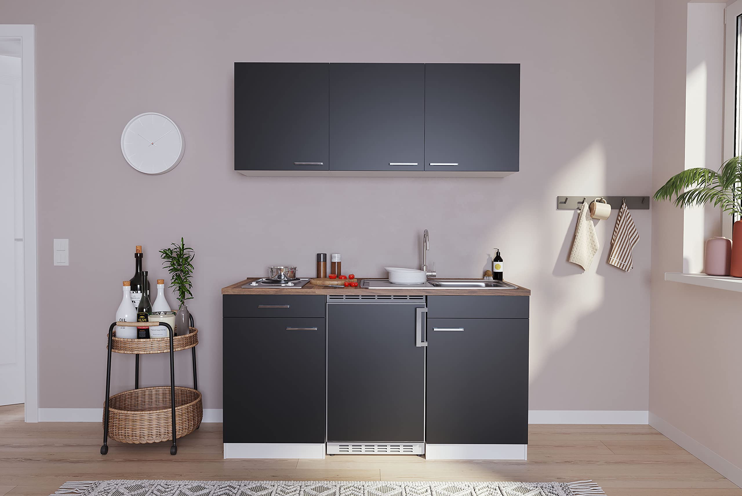 Respekta Luis Kitchenette Bois d'ingénierie Noir 150 cm