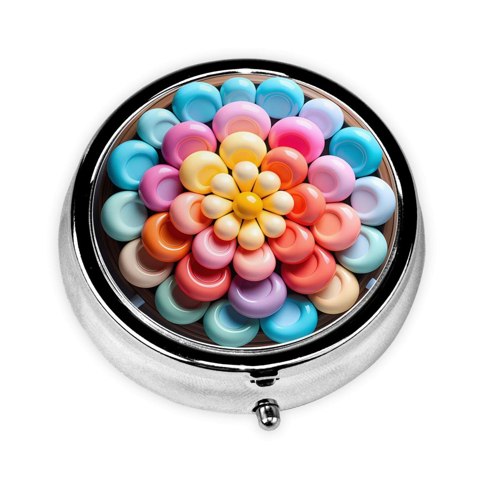 Cute 3-Compartments Round Pill Box Colorful Candy Small Pill Case Portable Medicine Dispenser,for Pocket Purse