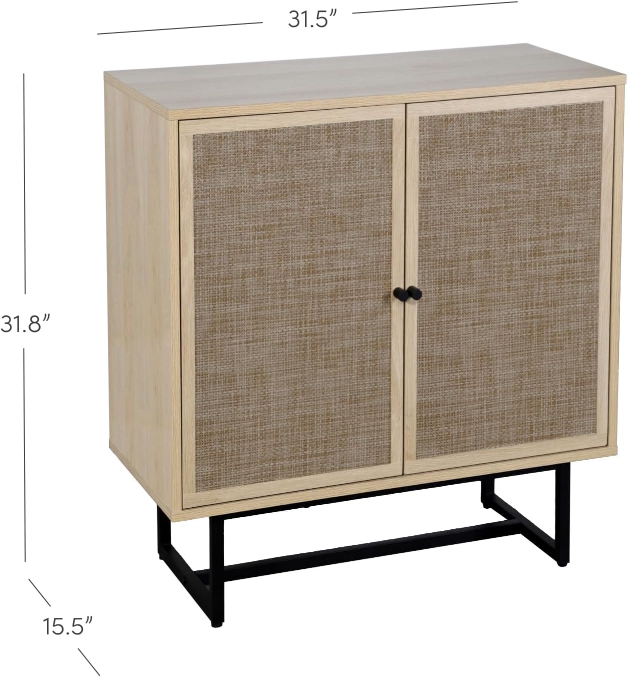 Nathan James Kova Accent Sideboard Storage Cabinet in Light Wood and Rattan with Metal Frame, Adjustable Shelves and Cane Doors, for Hallway, or Living Room, Light Oak/Cane/Black Light Oak 1 Storage Cabinet