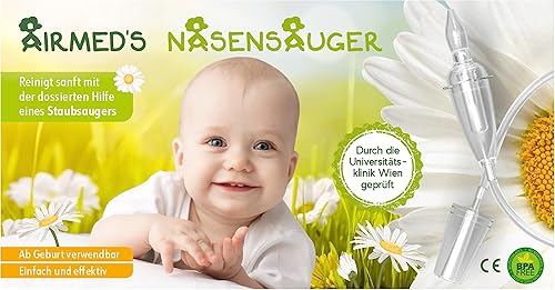 Miniatura 7 de Aspirador nasal Airmed's Vac para bebé. Probado clínicamente, seguro y suave. Succionador de nariz para bebé con 2 cabezales de succión y cepillo de