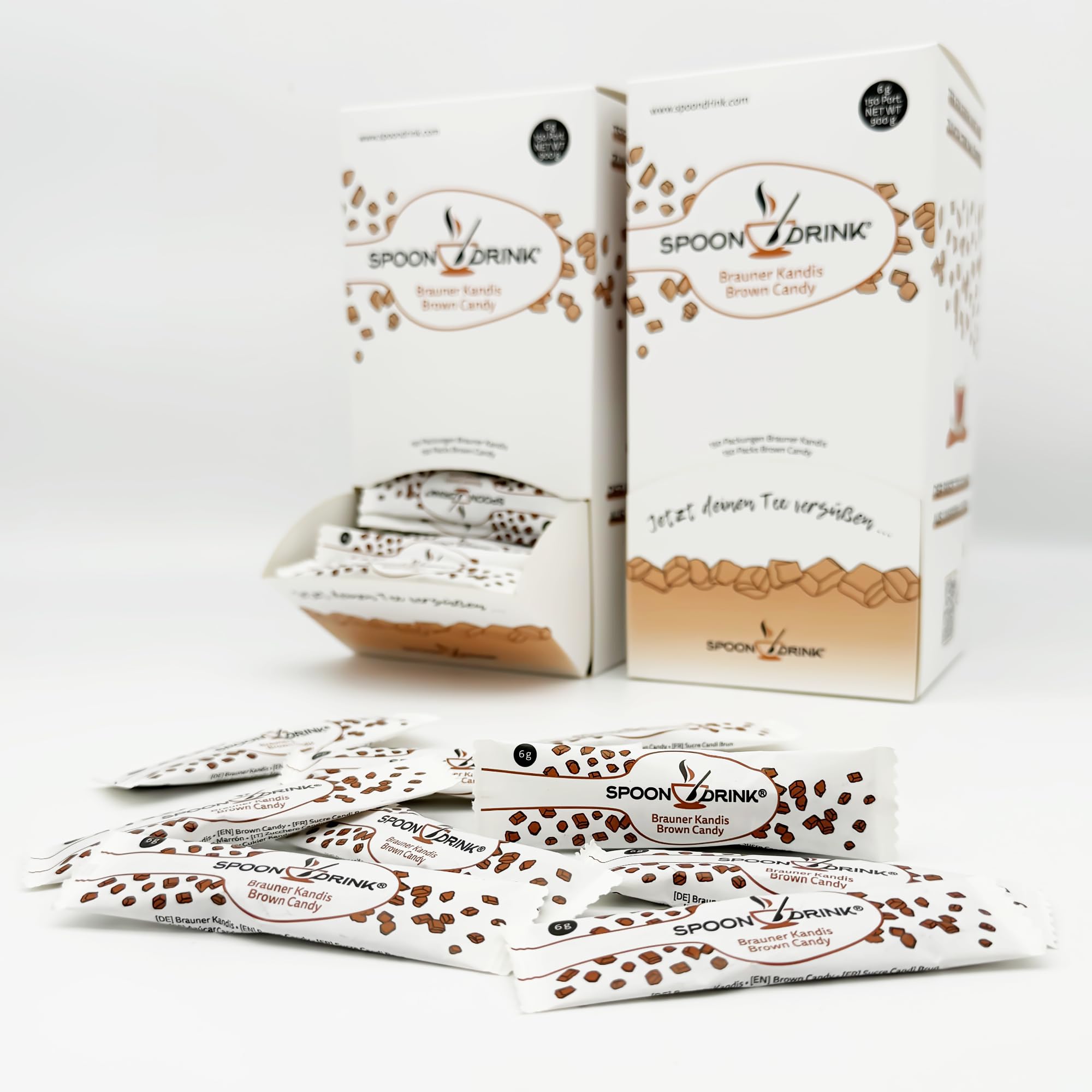 Spoondrink brauner Kandiszucker Tower (150 Sticks) - 150 Kandiszucker Sticks in einem Tower mit praktischer Schütte | perfekt dosierter Tee-Zucker