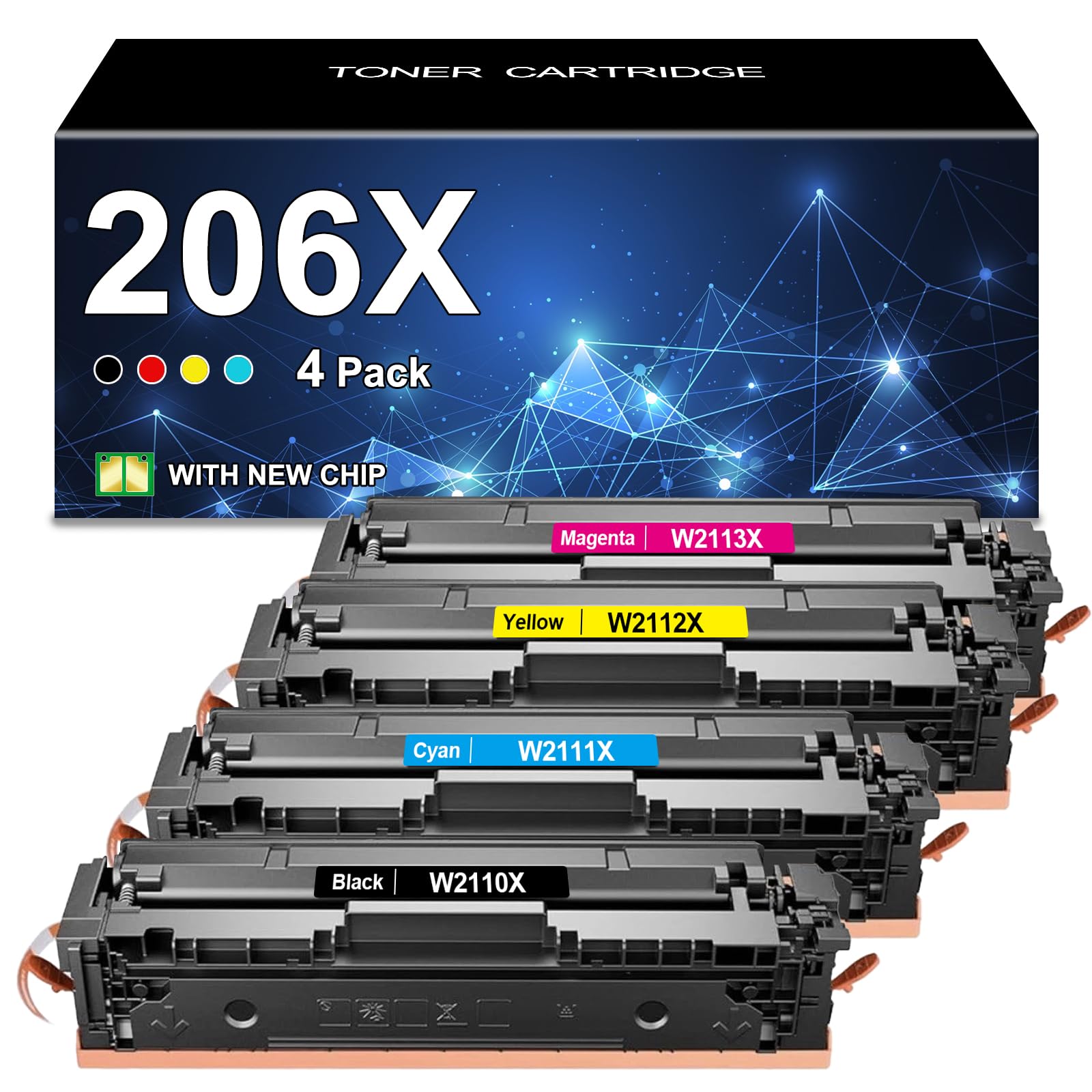 206X High Yield Toner Cartridges 4 Pack (with Chip)