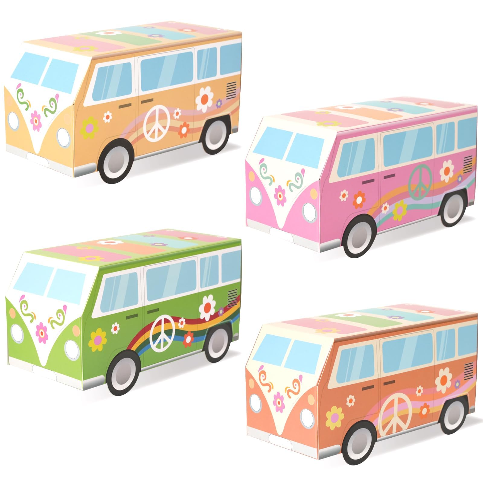 12 PCS Groovy Party Favor Boxes - Hippie Van Treat Boxes Two Groovy Goodie Candy Boxes Groovy Themed Baby Shower Kids Birthday Party Centerpieces Table Decor Supplies