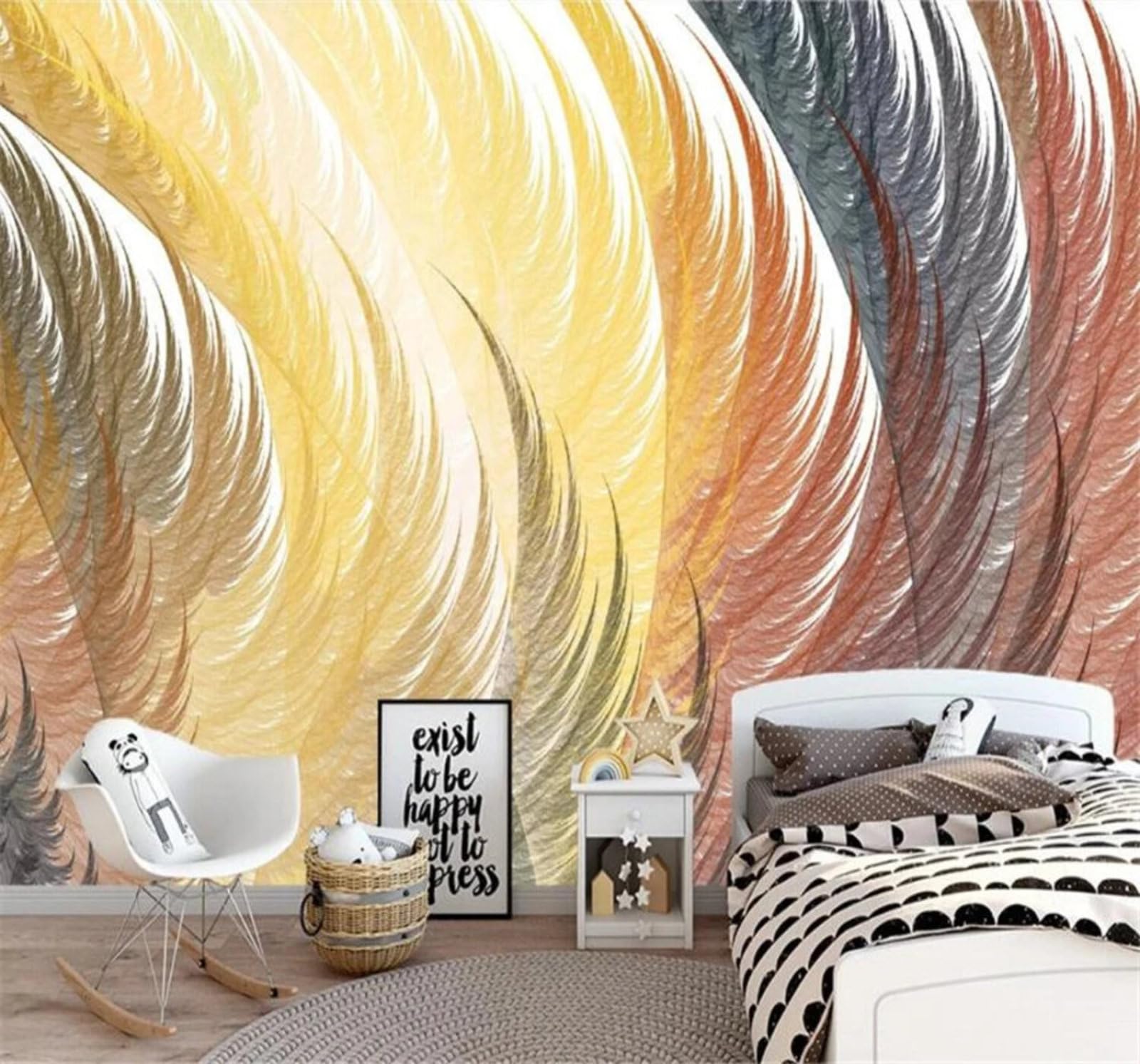 Xlming 250Cm×170Cm(B×H) Abstract Hand Drawn Colourful Feathers Decorative 3D Wallpaper Luxury Silk Study Dining Feature Sofa Grey Bedroom Living Room Tv Decorative Wall-250Cm×170Cm