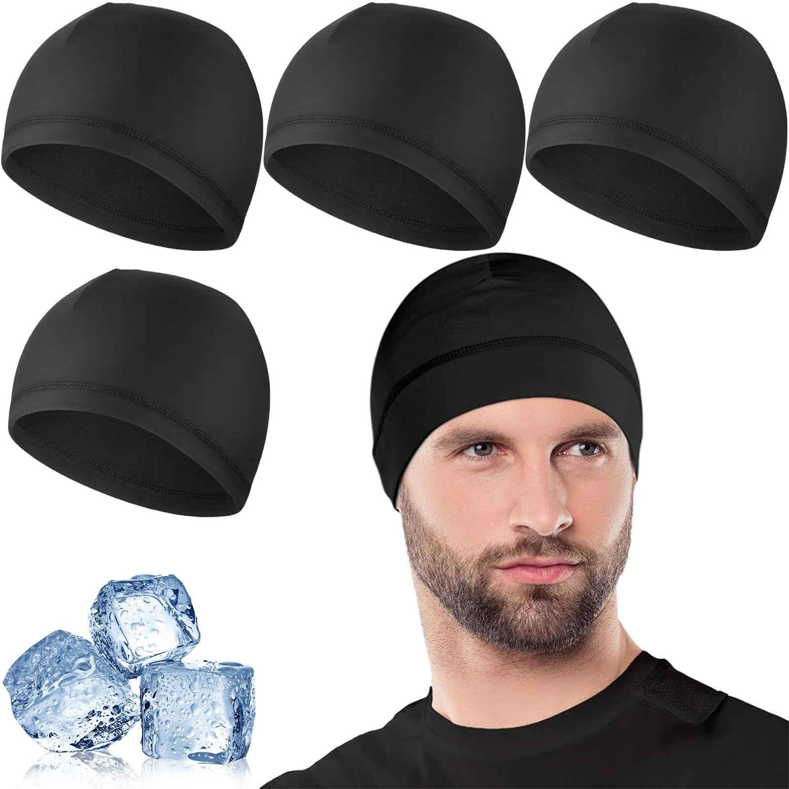 Skull Cap, Fahrradmütze Unter Helm, 4 Stück Cooling Fahrradmütze Unter Helm, Atmungsaktive Eisseidenhut Sommer Skull Cap, Mütze Unter Fahrradhelm für Radfahren Laufen Bergsteigen Motorradfahren Unisex Fashion