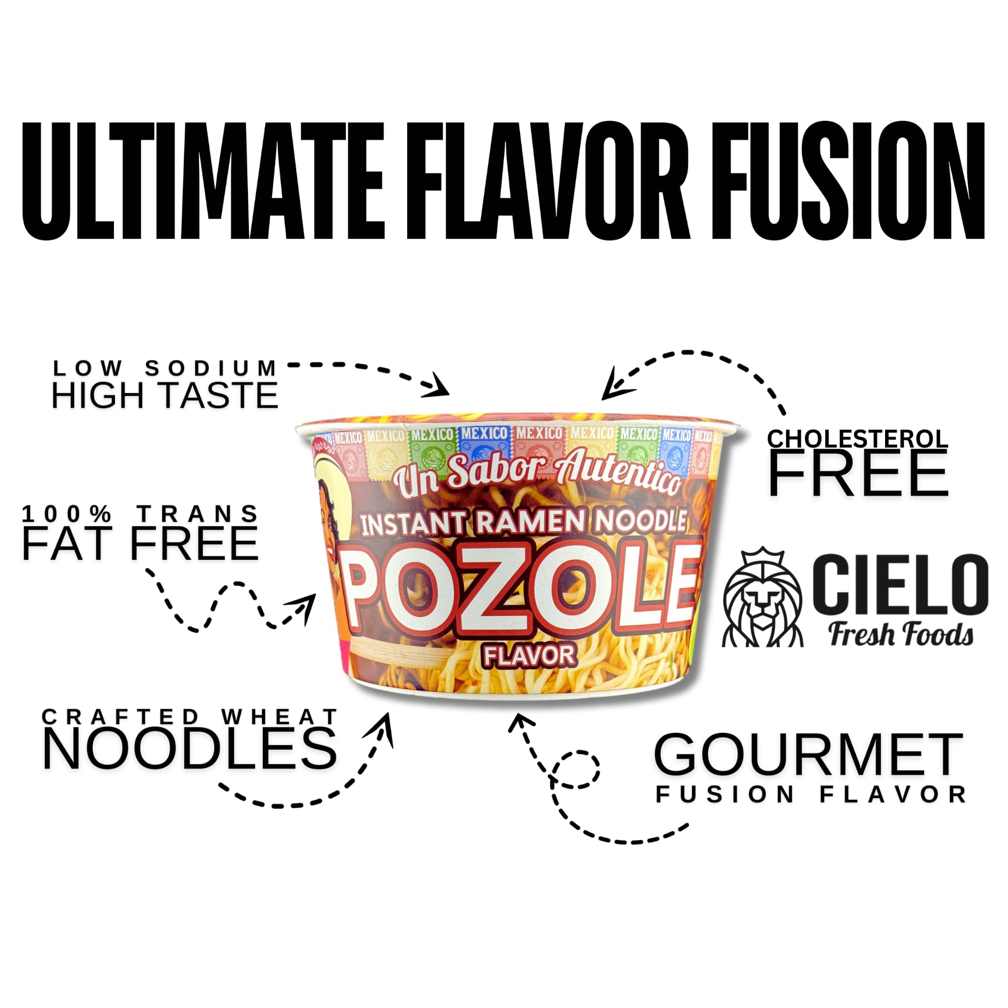 Pozole Instant Ramen Noodle Soup, Authentic Mexican Pozole Sopa, No Trans Fat, 9g Protein, Ready to Eat 3 Minute Meal, 6-Pack of 2.82oz Ramen Bowls