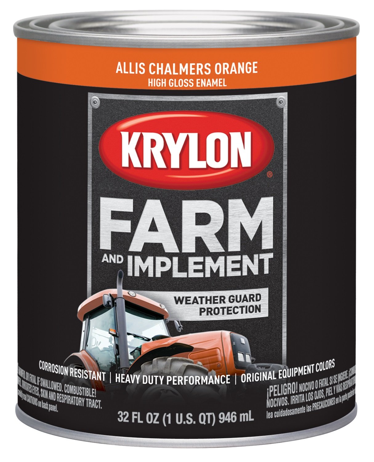 Krylon 2030 Farm &amp; Implement Brush, High Gloss, Allis Chalmers Orange, 1 Quart Architectural Paints