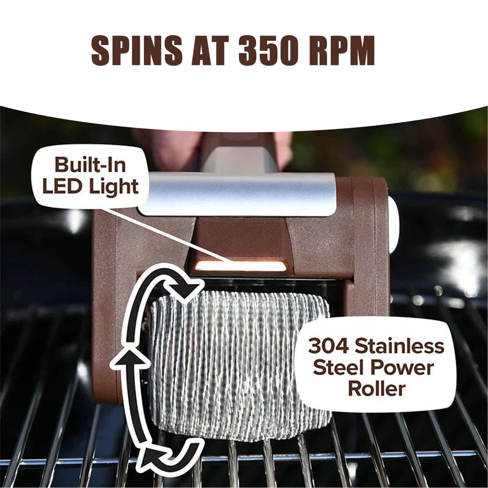 Cepillo limpiador eléctrico de parrilla, recargable con cabezal giratorio y luces LED, ideal para barbacoa, cocina y limpieza al aire libre, eliminación de suciedad y grasa sin esfuerzo