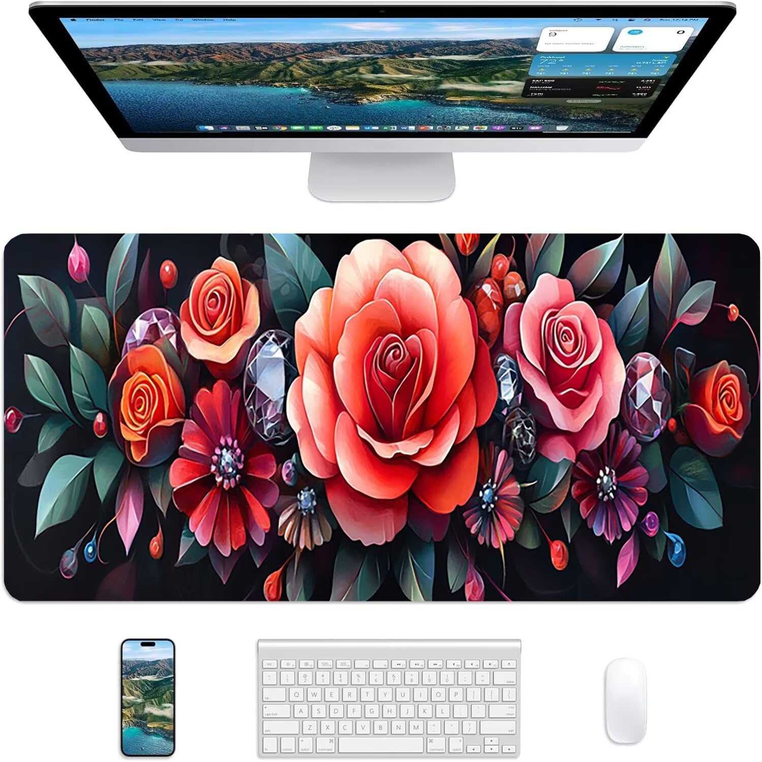 Podkładka pod mysz Lejnlnng XXL - 120x60cm - duży kwiat podkładka pod mysz dla graczy, arkusz XL antypoślizgowa gumowa mata na biurko, wodoodporna podkładka pod mysz o wysokiej precyzji i szybkości