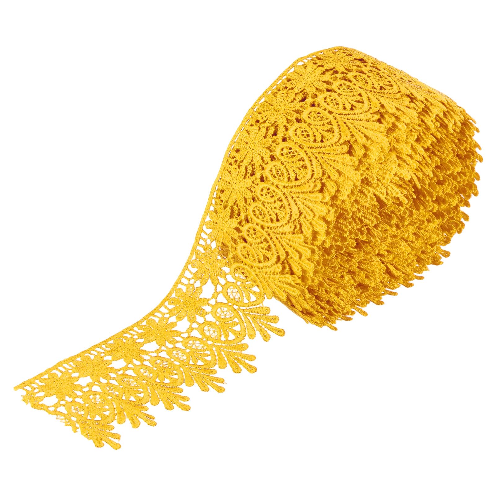 sourcing map 3 Inch Wide 15 Yard Lace Ribbon Floral Pattern Yellow Embroidered Lace Trim Ribbon for Sewing Making, and DIY Crafts, Gift Wrapping, Wedding Decor