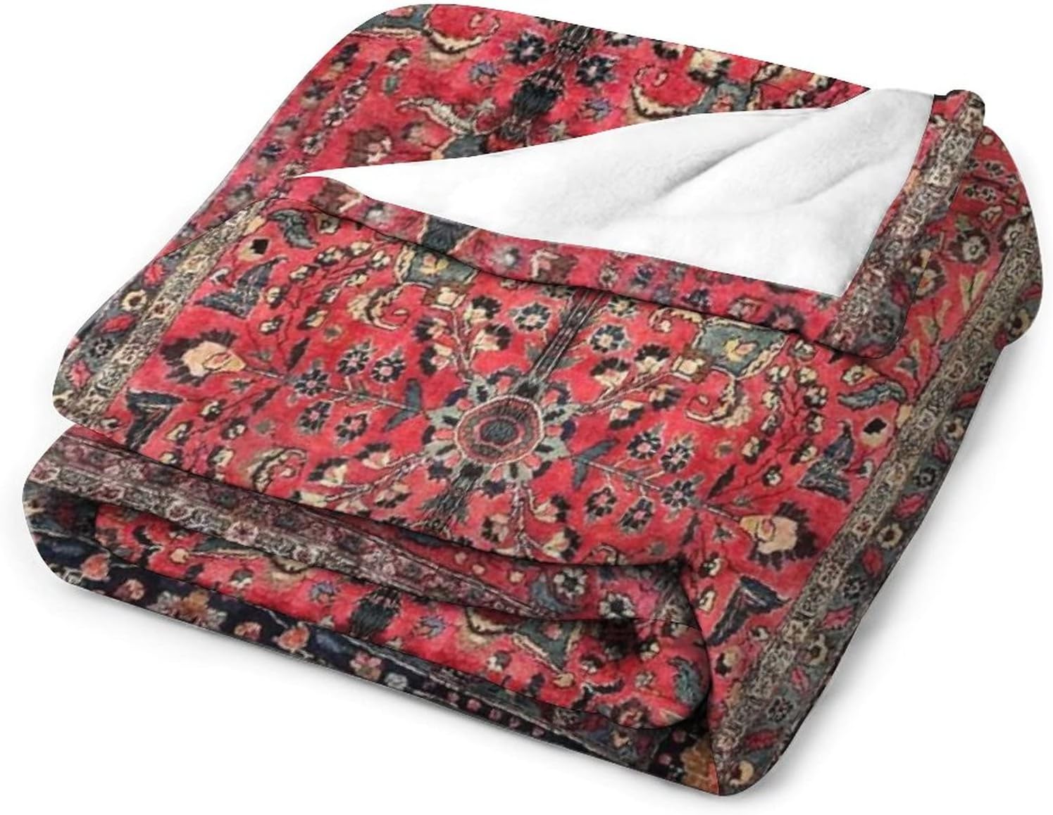 Antique Persian Red Rug Flannel Fleece Throw Blankets 50"X40" Lightweight Fluffy Winter Fall Blanket Cozy Soft Fuzzy Plush Home Decor for Couch Bed Sofa Bedroom Living Room Travel - Image 4