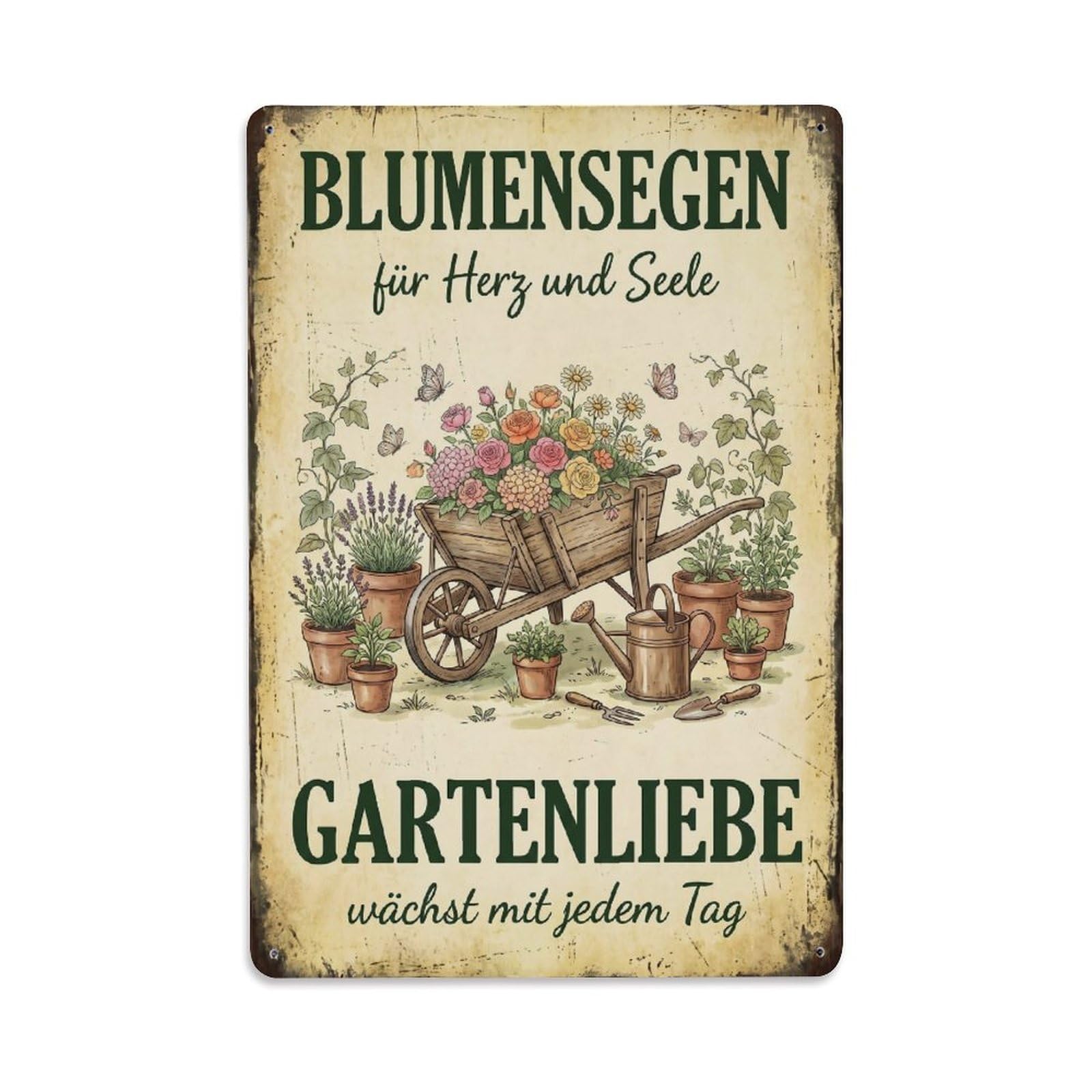Vintage Funny Garden Blessings Rustic Gate Floral Metal Tin Sign Plaque Wall Decor for Cafe, Club Bar, Office, Garden Metal Poster 8x12Inch