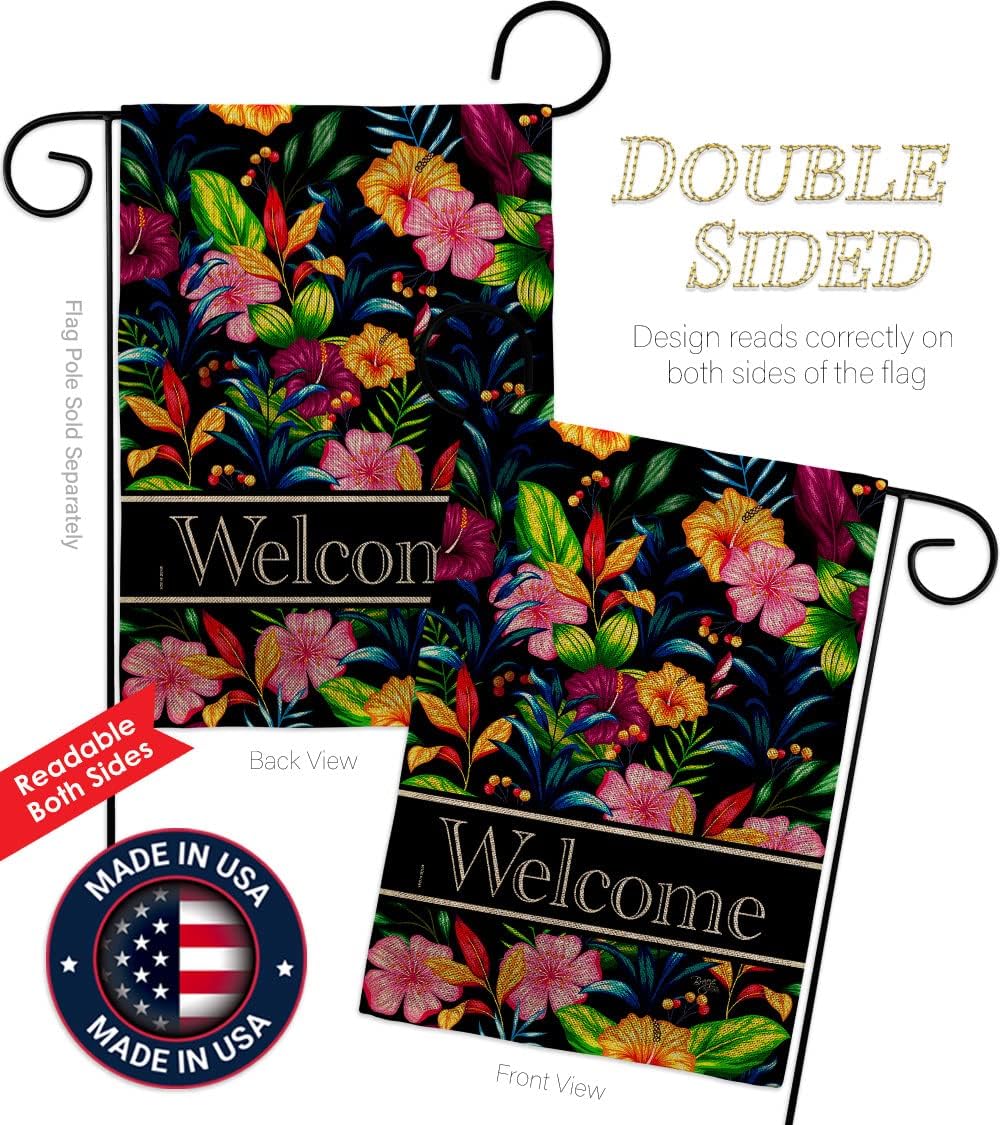 Breeze Decor Tropical Welcome Floral Garden Flag Sunflower Tulip Rose Orchid Lilies Season Springtime Flower Wreath House Decoration Banner Small Yard Gift Double-Sided, Made in USA