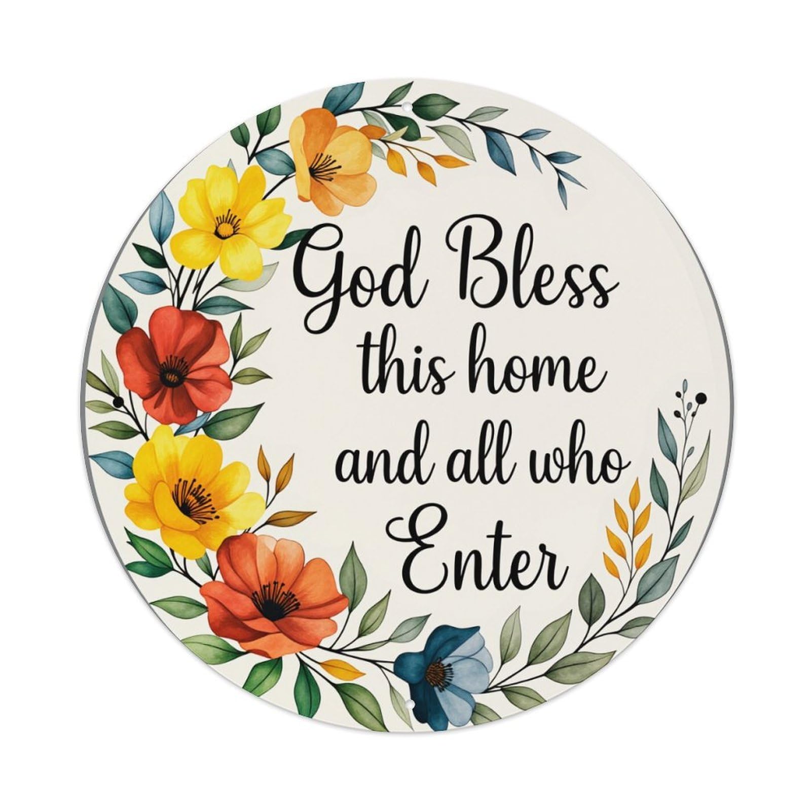 Floral Wreath With Text_1 Round Tin Sign Vintage Style Metal Sign Home Bar Garden Wall Plaque Decor Metal Poster 8x8 Inch
