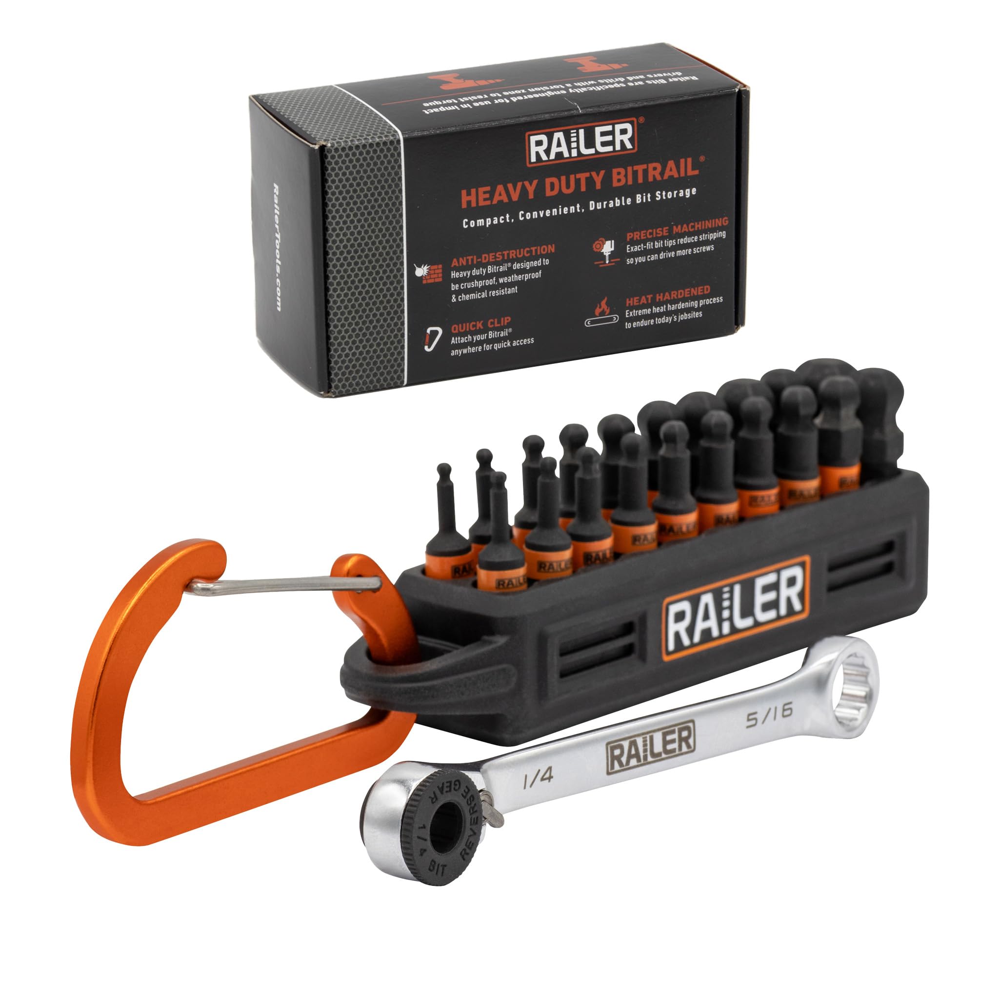 Railer 1 Inch Impact Driver 20pc Ball-End Hex Bit Set With Bit Ratchet. Premium S2 Steel Bit Set with Storage Bit Holder & Carabiner, Ideal For