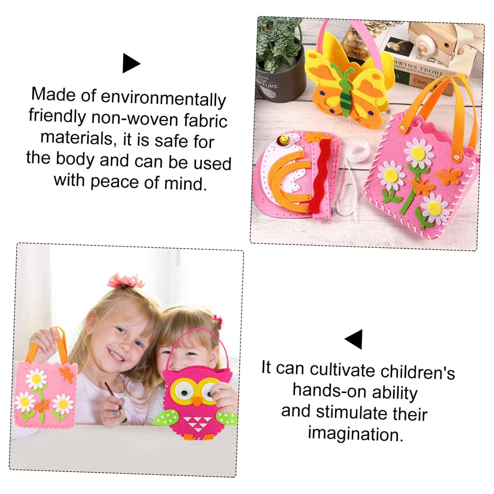 Kit de Bolsas de Fieltro para Bricolaje Infantil 5 Juegos de Material No Tejido que Mejora Habilidades Manuales y Es Adecuado para Aprender a Coser Estilo Aleatorio