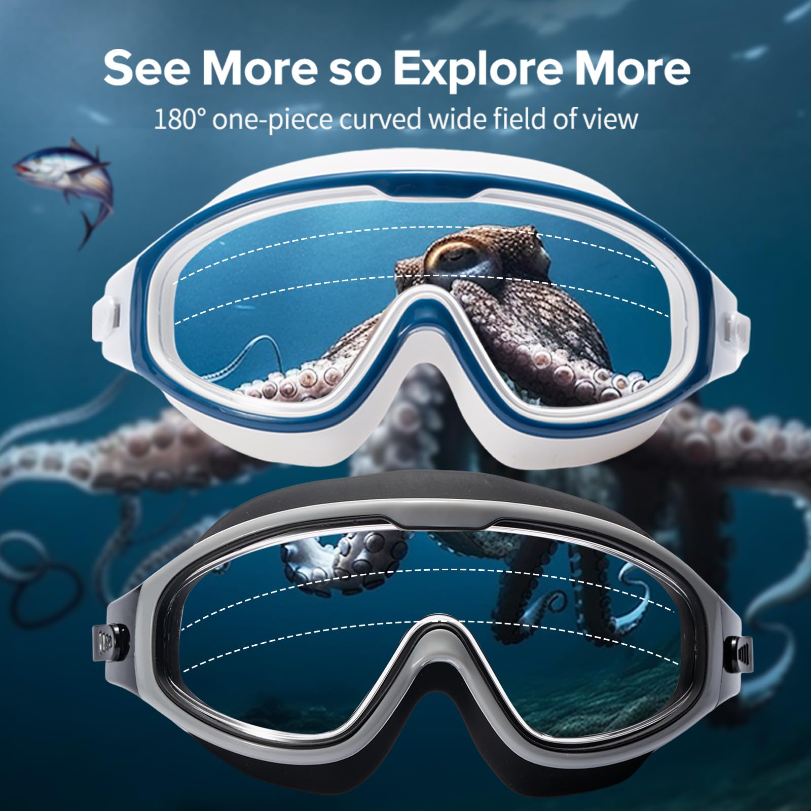 Gafas de natación para adultos, a prueba de fugas, antivaho, gafas de natación de visión amplia con tapones para los oídos y clip para la nariz