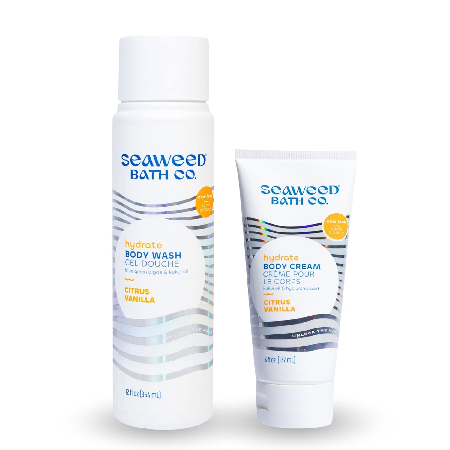 Seaweed Bath Co. Body Wash and Body Cream Duo, 12 Ounce, 6 Ounce, Citrus Vanilla Scent, Sustainably Harvested Seaweed