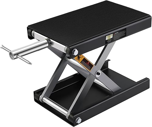 Campfun Gato de tijera para motocicleta, capacidad de 1100 libras, soporte central de motocicleta de plataforma ancha, gato de elevación de tijera