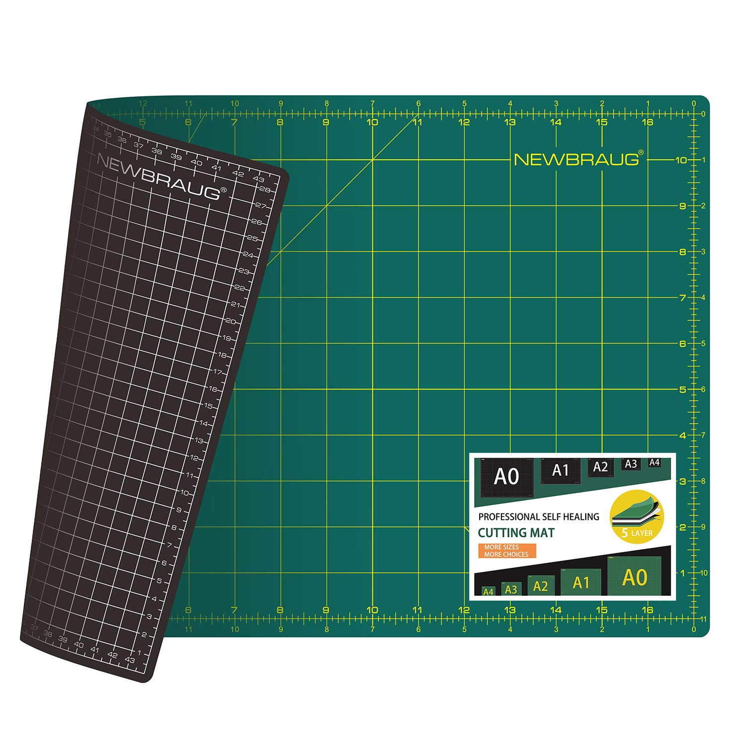NEWBRAUG - Alfombrilla de corte de PVC de doble cara de 5 capas para acolchar, costura, manualidades, tela y álbumes de recortes (verde/negro)