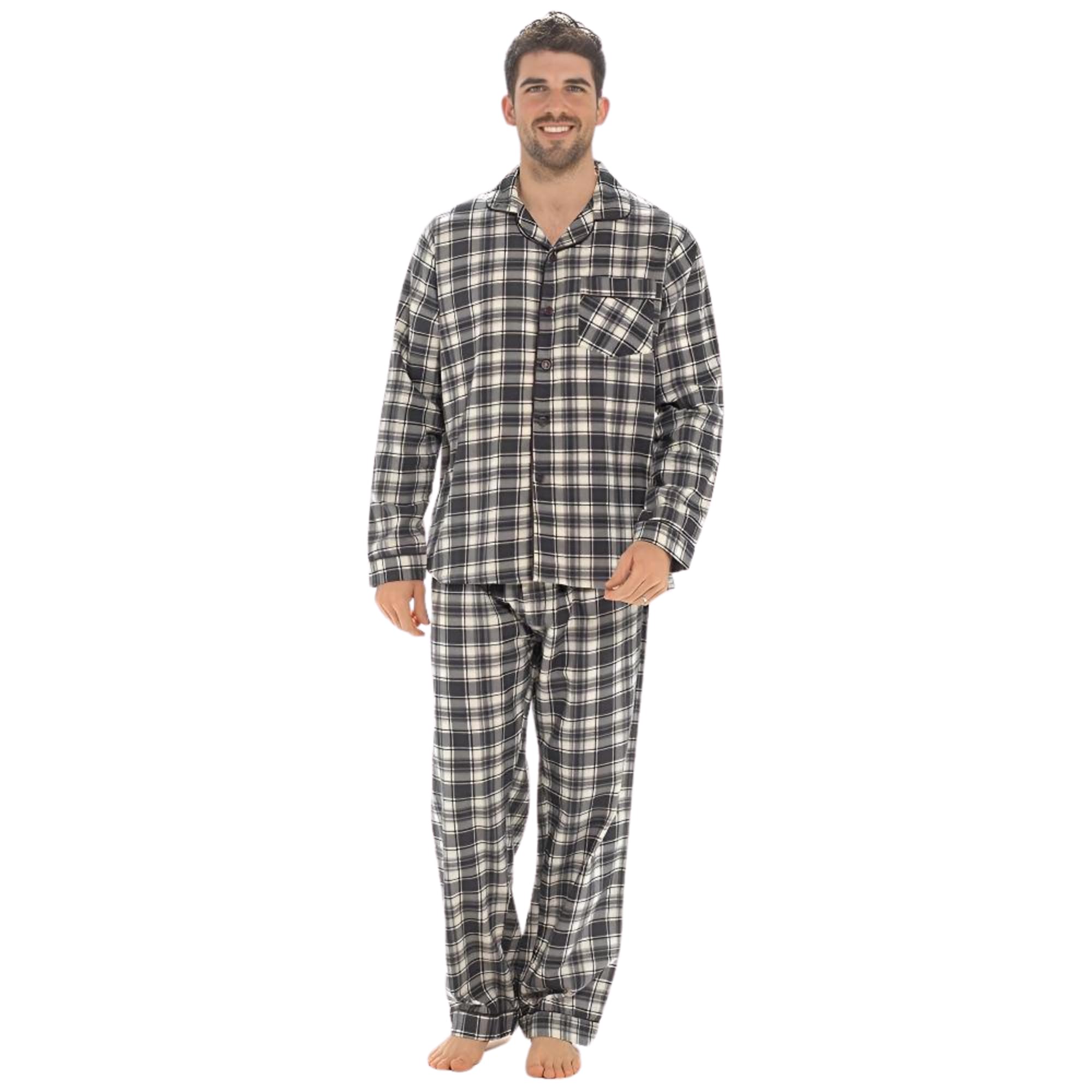 Mens Flannel Pyjamas Reactive Dye 100% Cotton Grey Check XXL-image-41