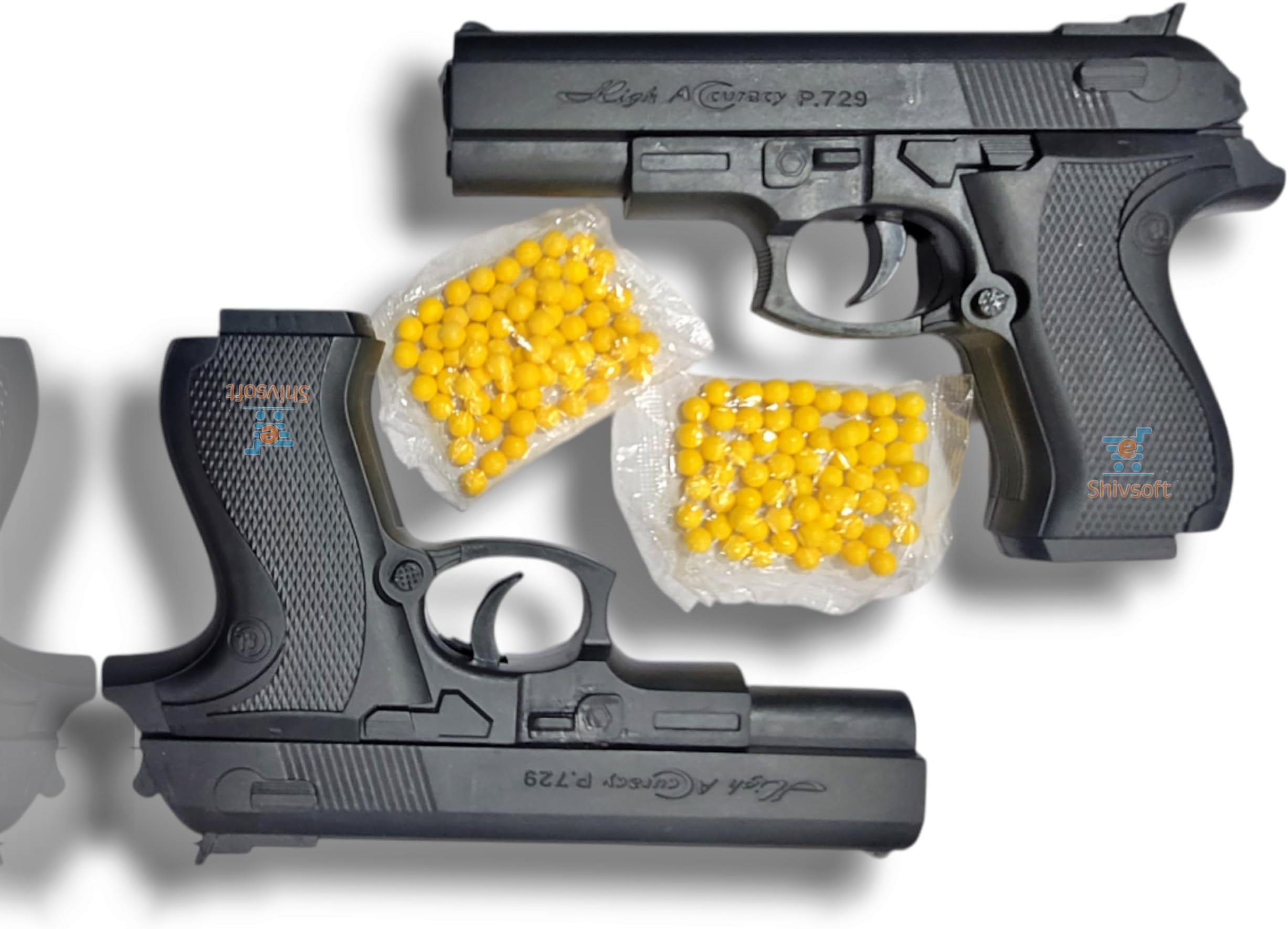 - Shivsoft® Hand Gun Toy for Kids, PUBG-Inspired Pistol with 8-Round Reload, 6mm BB Bullets (50 Pcs), Guns & Darts Playset, Safe Plastic Toy Gun for Indoor & Outdoor Fun, Black (Pack of 2)