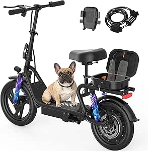 Adults Electric Scooter with Seat, 500W Motor, 22 MPH, 27 Miles Range, Foldable, Dual Suspension