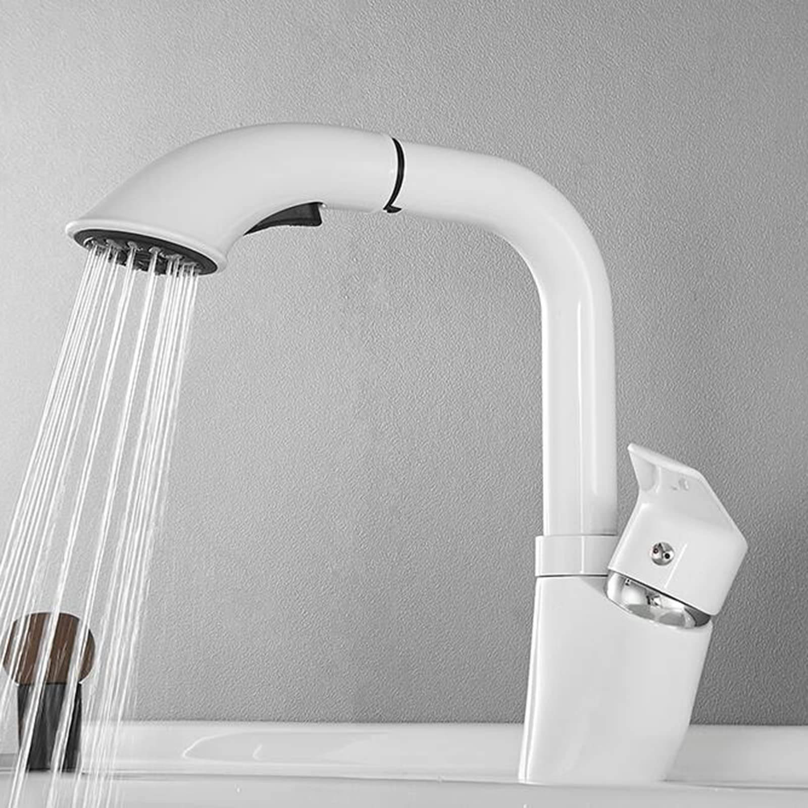 Grifos de Lavabo con Ducha Extraible Blanco Grifo Fria y Caliente Elevador Telescópico Giratorio Grifos Lavabos Latón