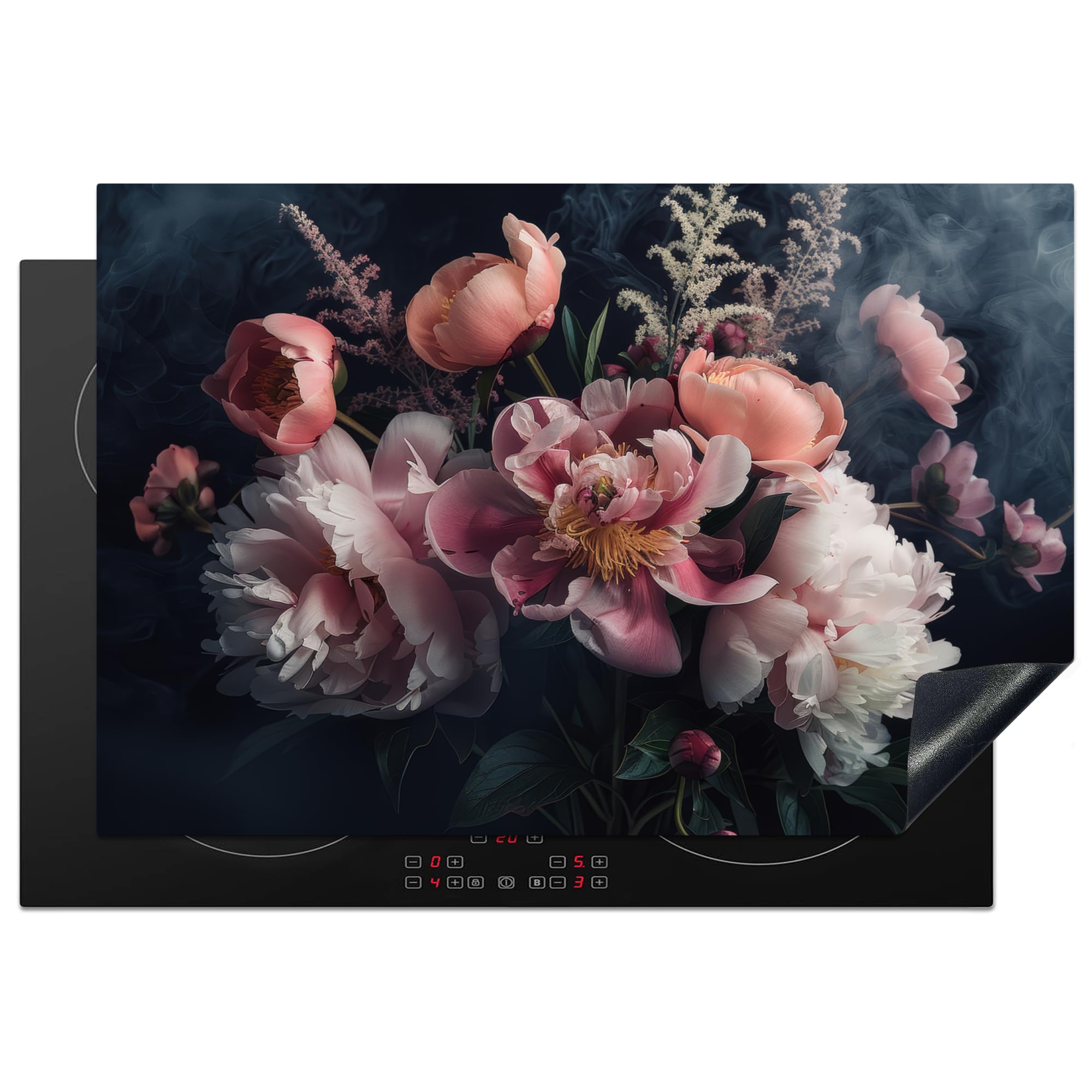 KitchenYeah© Herdabdeckplatte Einteilig Induktionsmatte Küche Abdeckung Ceranfeld Herd Abdeckplatte Deko Vinyl Matte Aufrollbar Rosen - Blumen - Rosa - Pflanzen - Stilleben - Natur - 78x52 cm