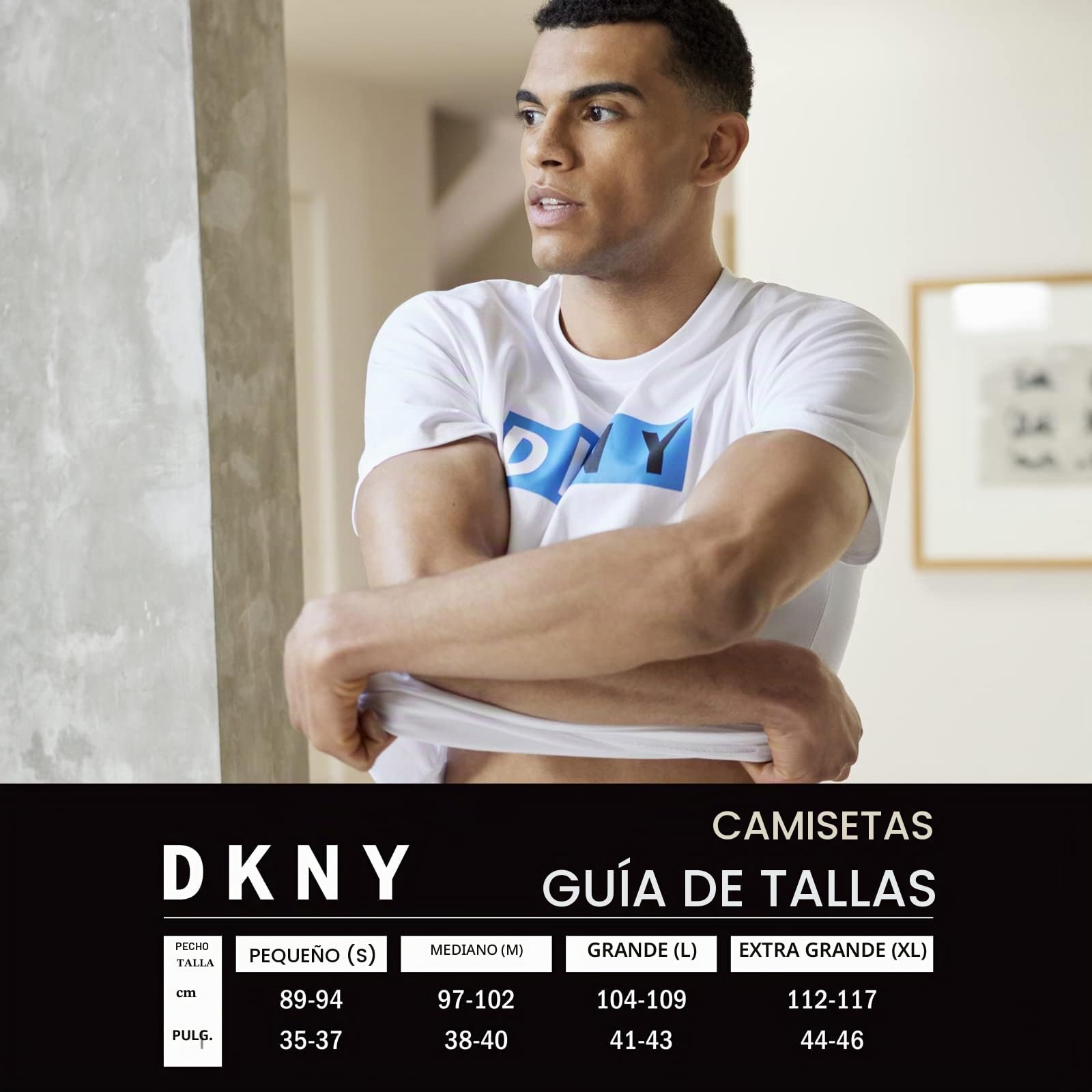 DKNY Penguins Camiseta Hombre Manga Corta 100% Algodón Negra | Camisetas Hombre Ropa Deportiva y Loungewear con Cuello Redondo y Banda Lateral | Camiseta de Algodón Hombre Negra | Idea Regalo Hombre