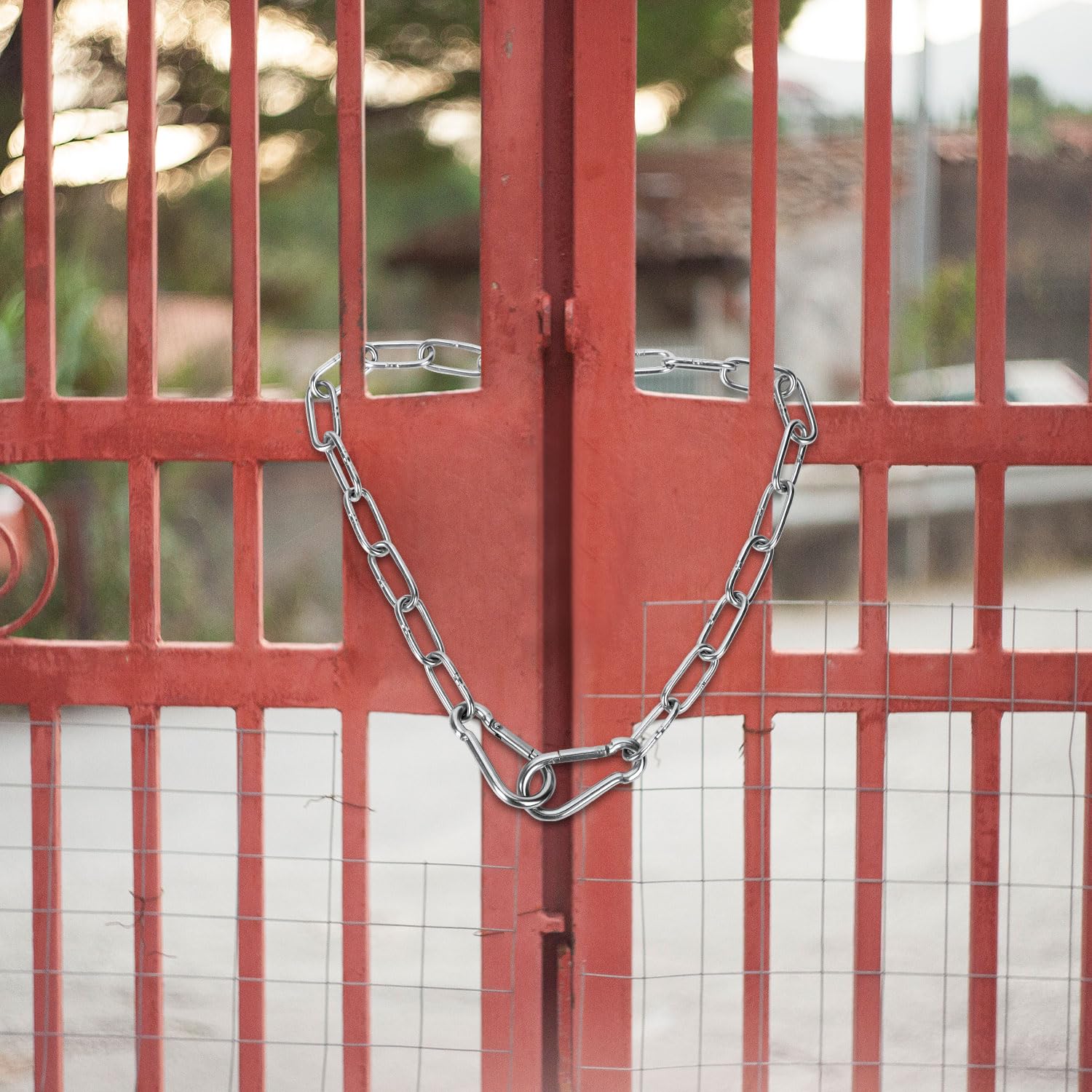 2pcs Serrure à Chaîne pour Portail, 51cm Serrure à Chaîne en Acier Inoxydable avec Mousquetons pour Clôtures Extérieures Cages pour Animaux de Compagnie Fournitures de Vache de Chèvre (Argent)
