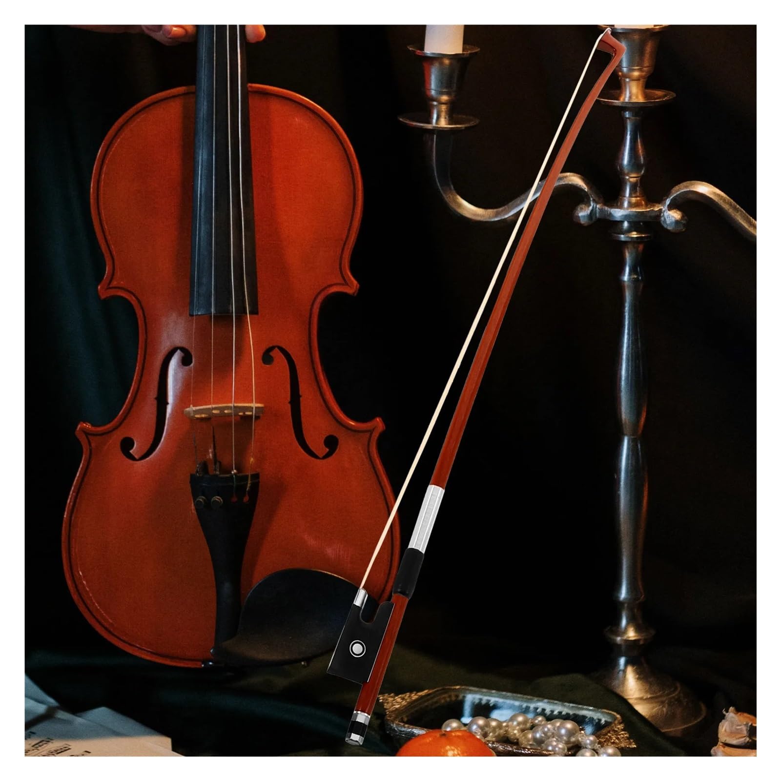 Violinbogen, gerader Holzkörper, Haar, lauter, klarer Ton, Ersatzinstrumententeil, Violinbogen-Ersatz(Black)