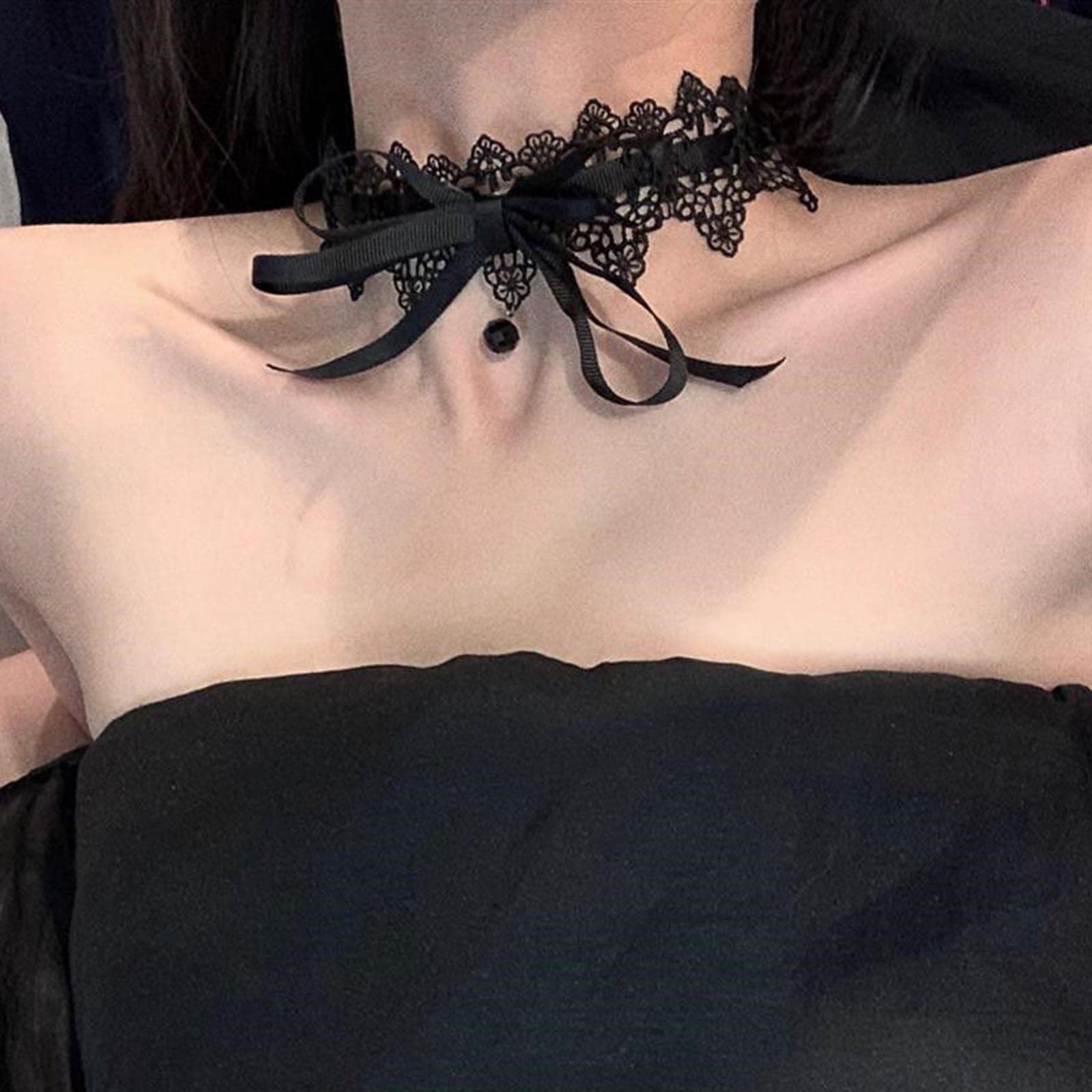 Disshowme Collana Girocollo In Velluto Nero Con Strass – Gotica, Vintage, Con Catena Estensibile - 3