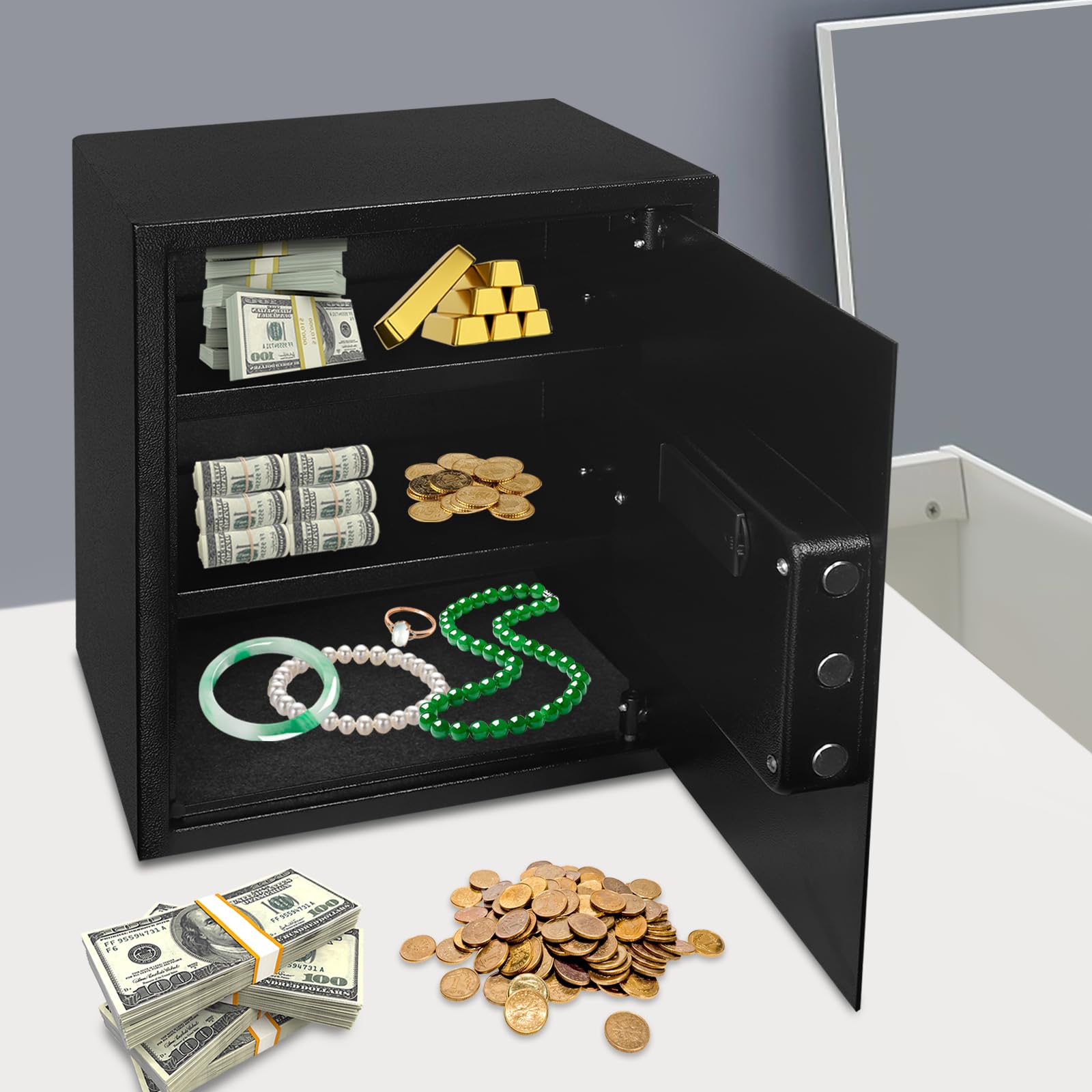 Cassaforte di sicurezza digitale con tastiera, cassaforte per documenti di proprietà, nero, 38 x 31 x 45 cm