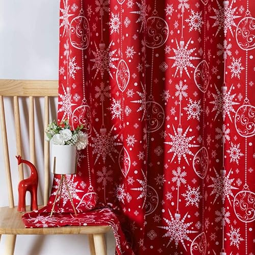 Miniatura 5 de LORDTEX Cortinas navideñas con estampado de nieve para sala de estar y dormitorio, cortinas opacas con aislamiento térmico, cortinas de ventana