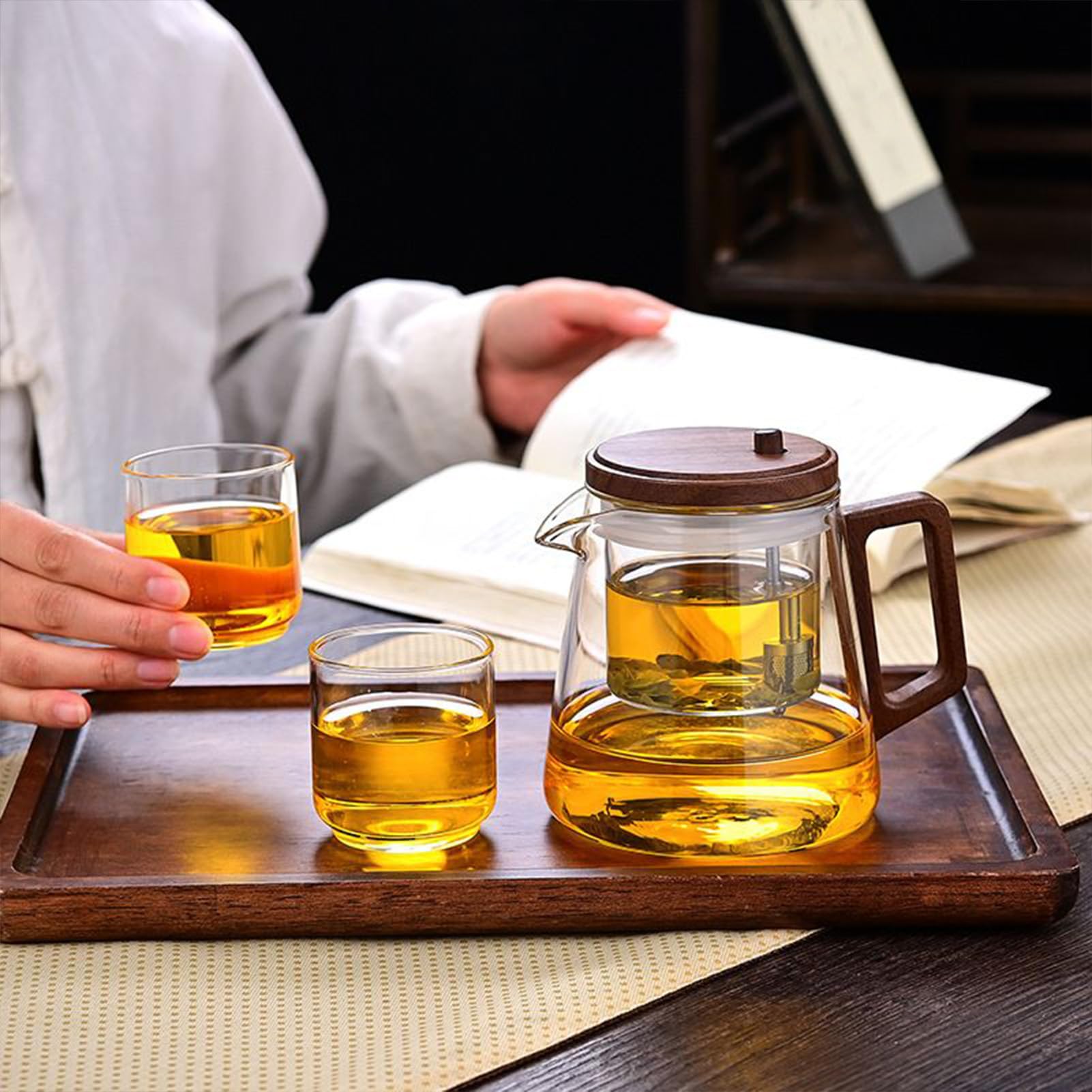 de Filtro de Vidrio con Tanque Interior y Mango de Madera | Diseño Ergonómico Para Hogar Oficina Restaurante Práctica