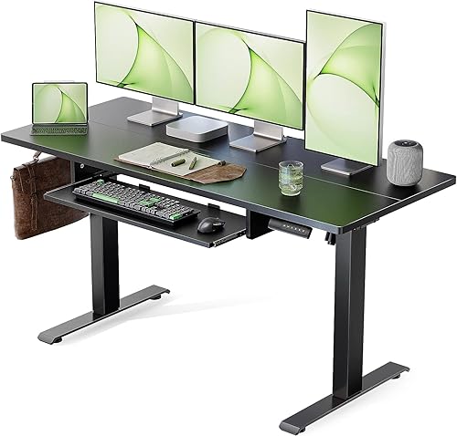 Miniatura 4 de Marsail Escritorio de pie de altura ajustable con bandeja para teclado extragrande, escritorio eléctrico ajustable con 4 ajustes preestablecidos de