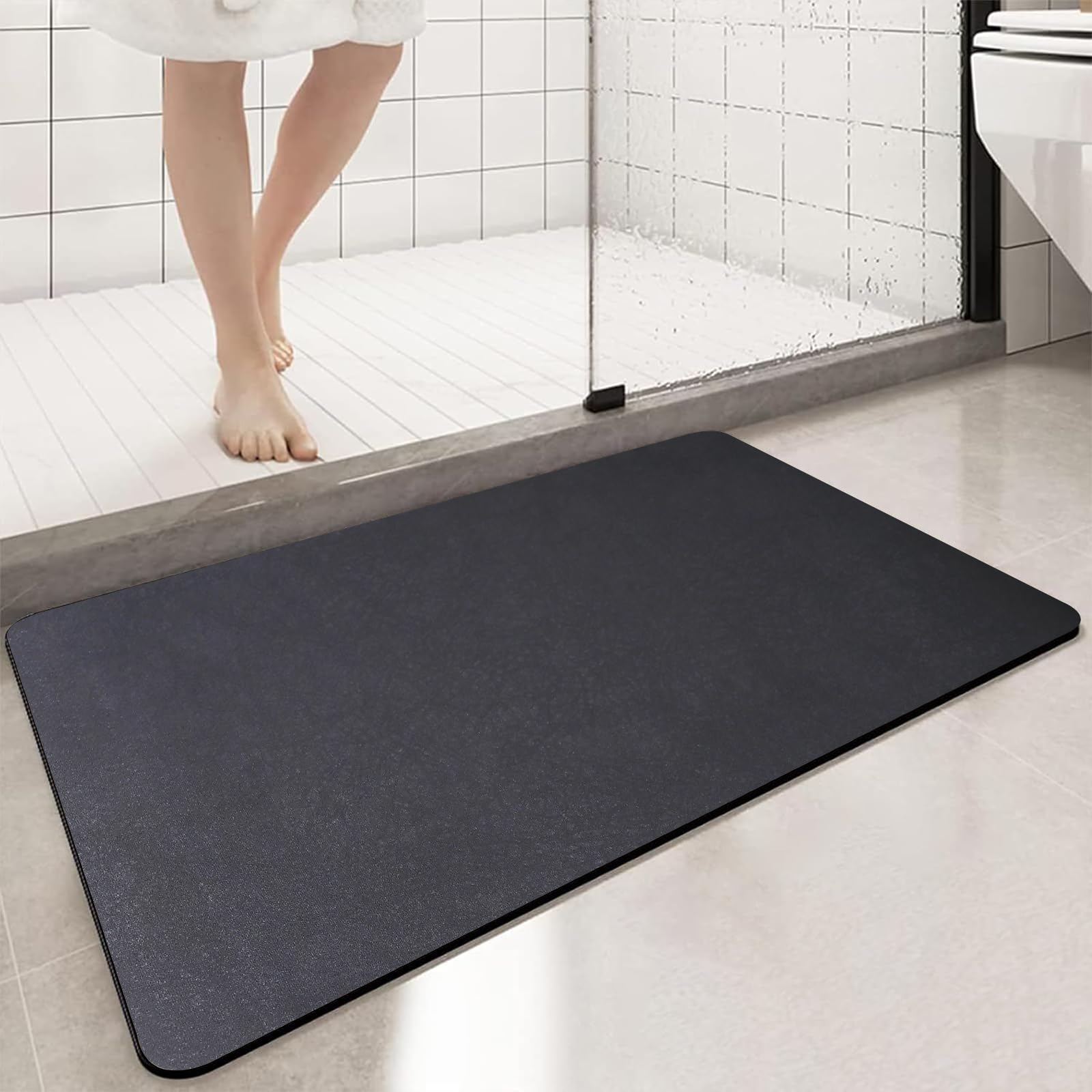 Diatomaceous Earth Bath mat Bathroom Rugs Super Absorbent Quick Dry Non Slip Bath Mat Thin Bathroom Floor Mats Fit Under Door-Shower Rug for in Front