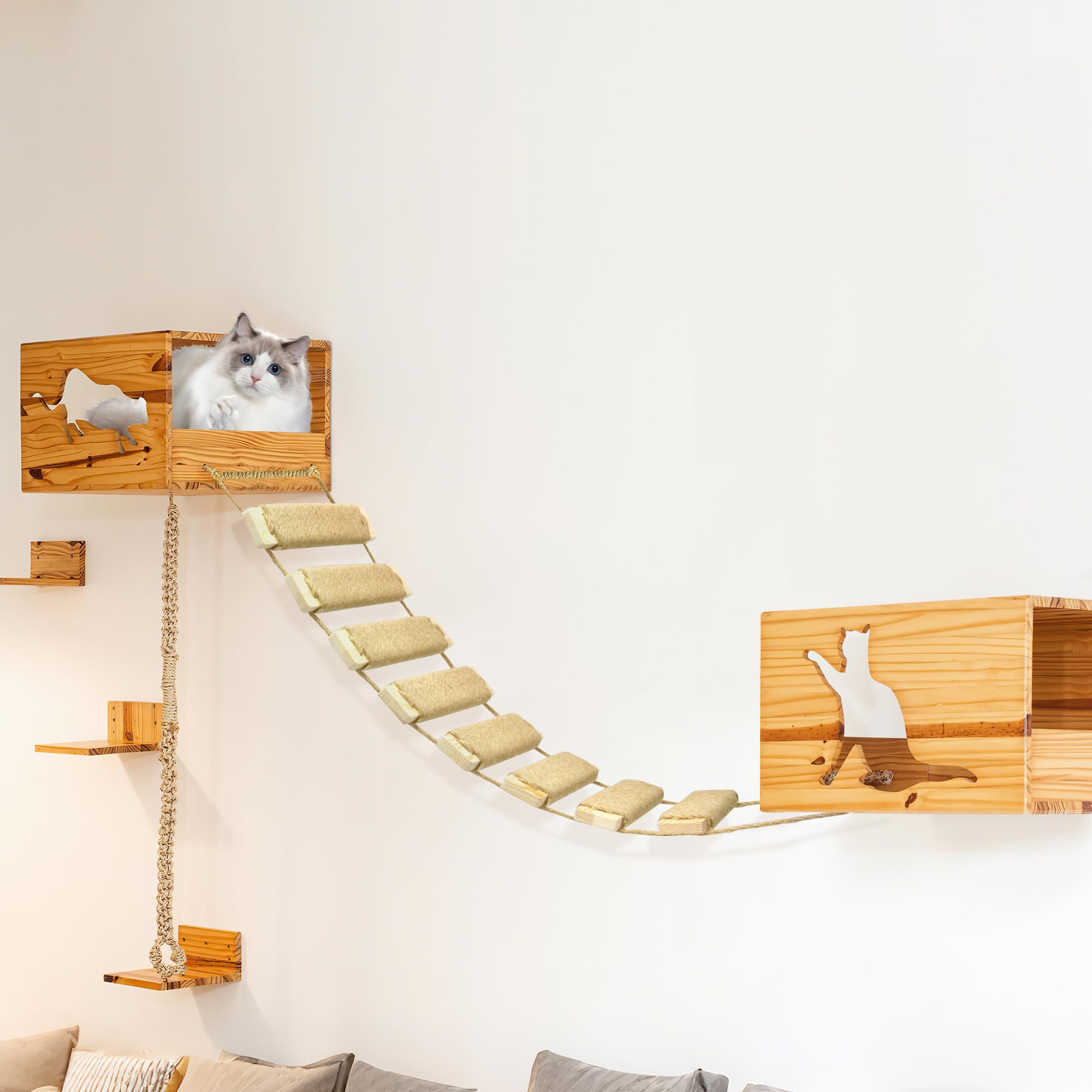 22in Cat Ladder Bridge Tree Tower Cat Cage Accessories Furniture Climbing Frame Toys for Indoor Cats Scratching Post (22x9.8in)