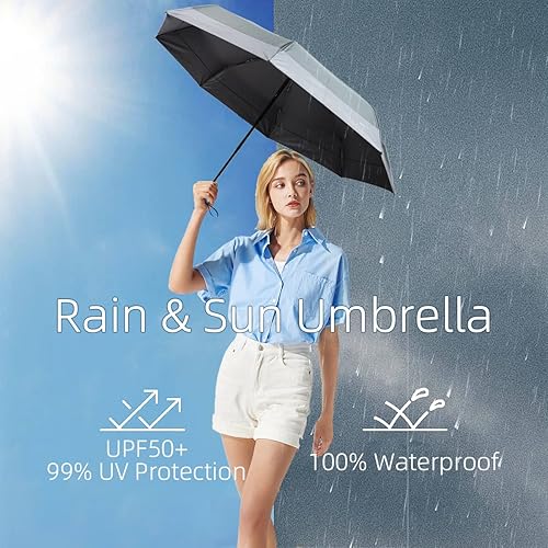 Miniatura 2 de Paraguas de viaje compacto plegable, paraguas pequeño para lluvia y sol, sombrilla con protección UV, bloqueador UV, 8 varillas resistente al