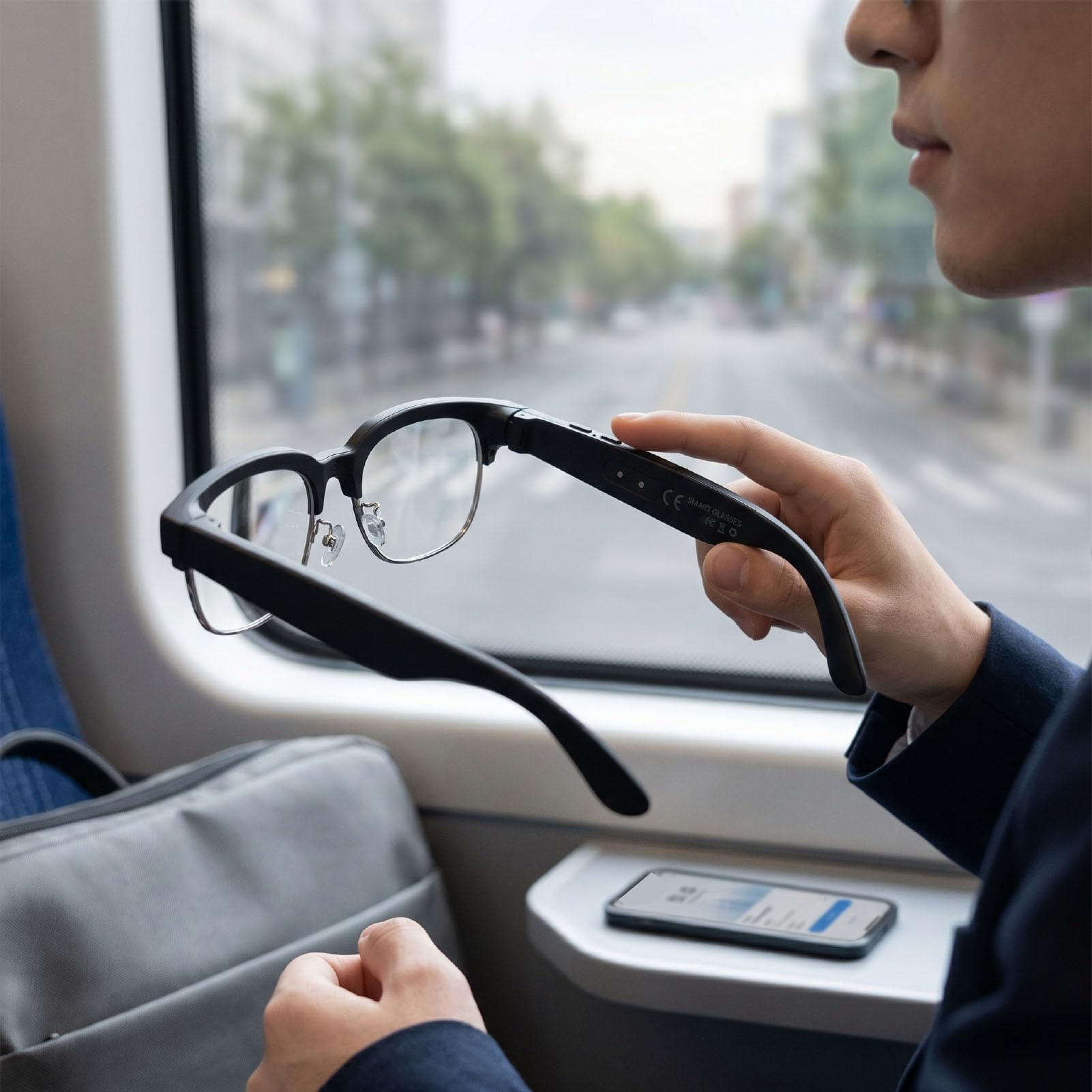 Sxhlseller Lunettes Intelligentes avec Caméra, Lunettes Audio Bluetooth avec Traduction IA, Caméra 8 MP Vidéo HD 1080P Contrôle Vocal, for Voyage Travail Communication Multilingue
