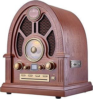 Retro Radio,Portable Radio CD Player, Retro Bluetooth Wood Speaker Box, Retro FM/AM Radio with Stereo System + AUX, Support Bluetooth/USB/SD/MMC Card Playback, To Elderly