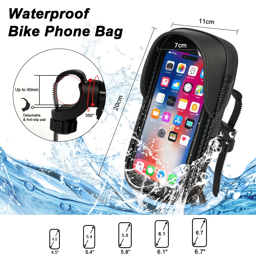 flintronic Borsa Telaio Bici Impermeabile, Porta Cellulare Bici, Borsa Bici Telaio Touch Screen, Borsa Manubrio Bici MTB, 360° Porta Telefono Bici per Smartphone fino a 6,4''