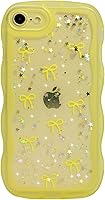 Vista 81 de Qokey para iPhone 14 Plus Funda de 6.7" con diseño de borde ondulado rizado, transparente, con purpurina, brillo, estrellas, brillante, lindo