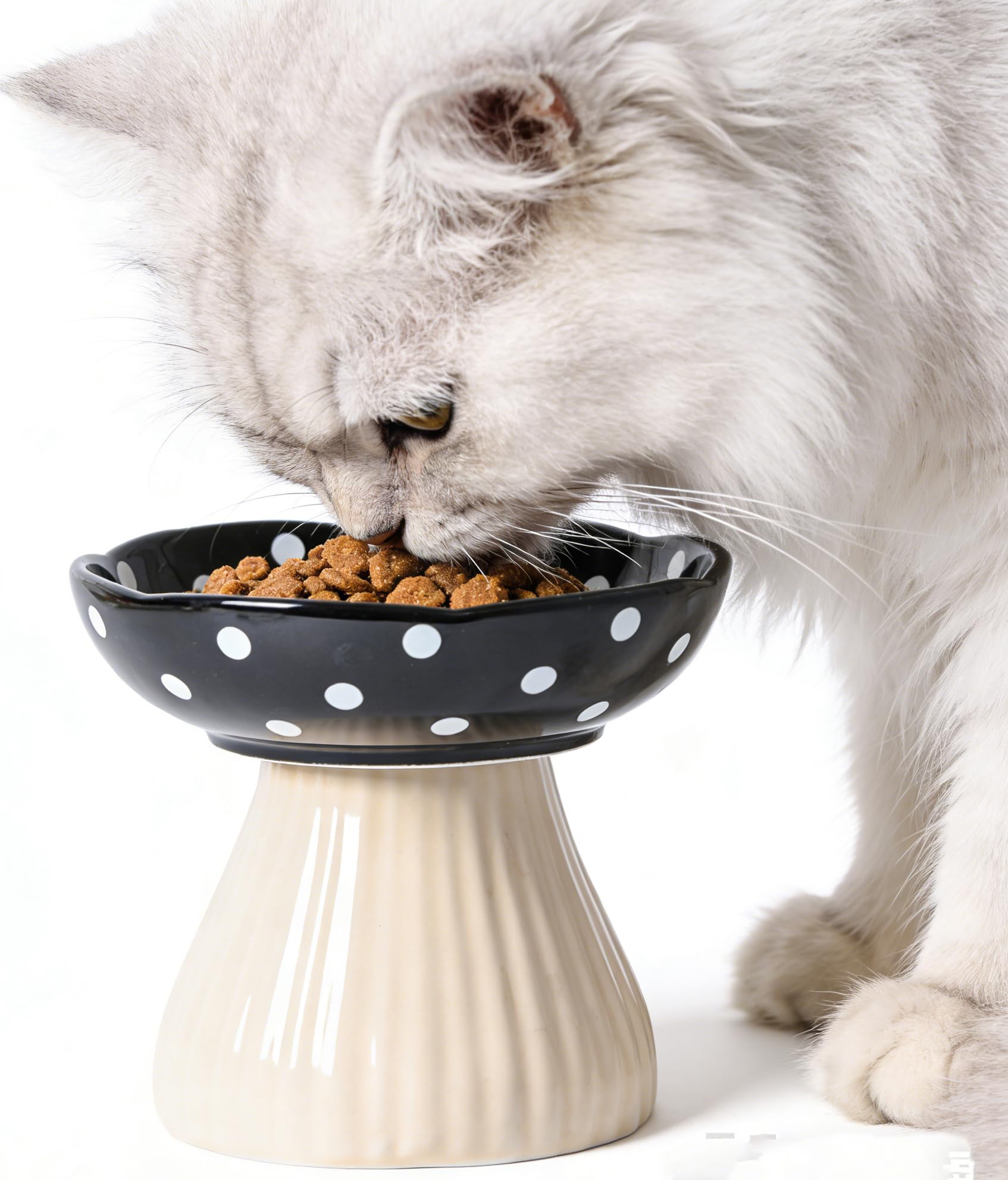 Cat Bowl,Cute Mushroom Ceramic Cat Feeder,Whisker Fatigue Cat Bowl,Raised Pet Dish for Small Dogs,Fat-Faced Cats,Kittens,Lead & Cadmium Free Ceramic Cat Bowls for Food and Water