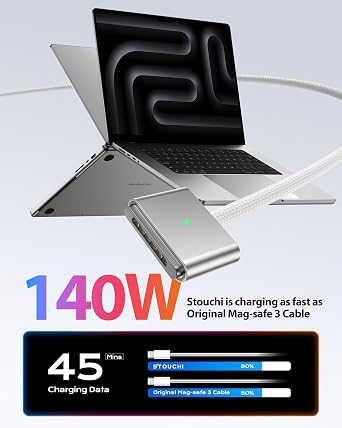 Stouchi USB-C to Magnetic 3 Cable (6.6ft), 140W Fast Charging for MacBook Air (15''/13'' M4 2025, M3 2024, M2 2023, M2 2022), Pro (16/14 2024/2023/2021) White