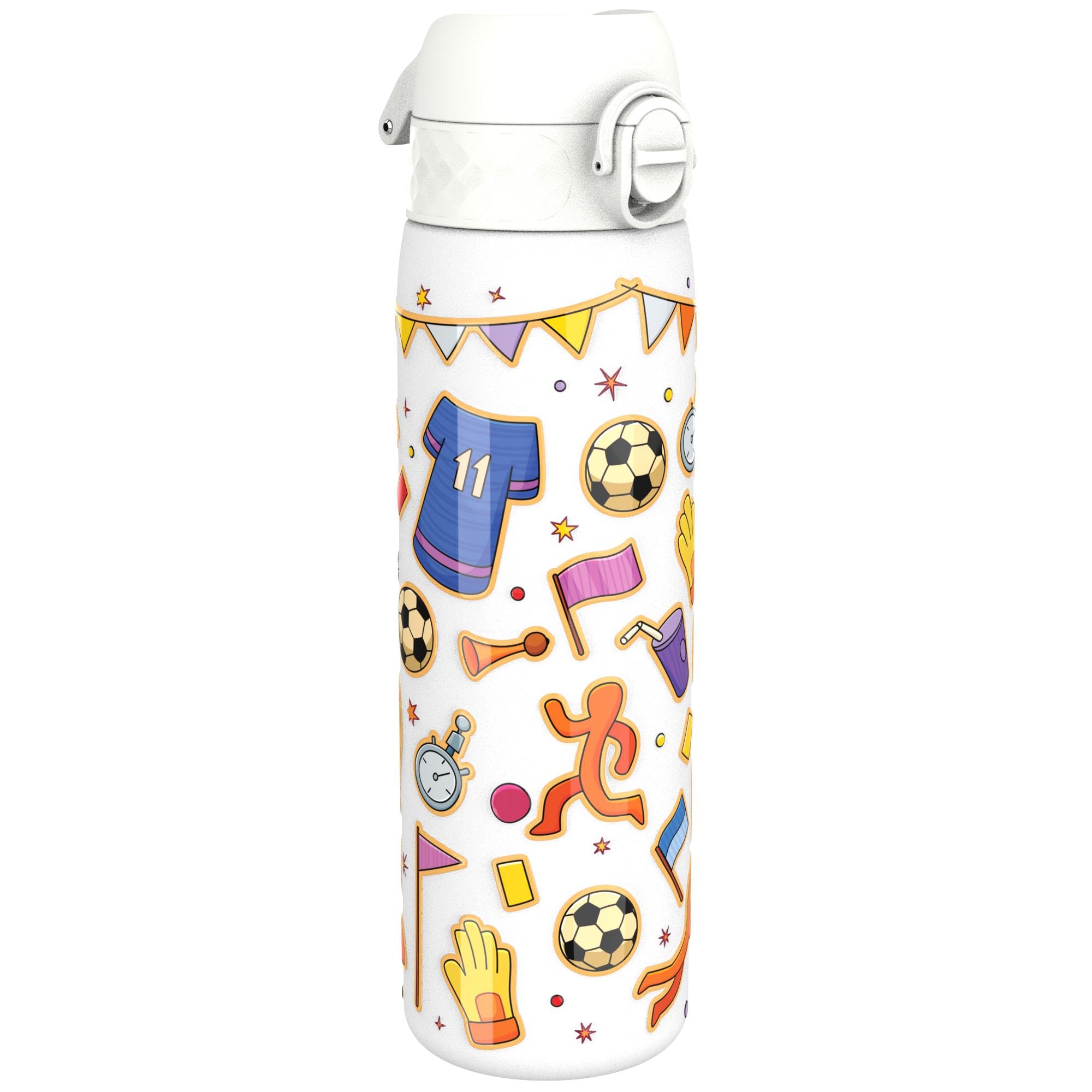 Ion8 Lightweight Steel Water Bottle, 600 ml/20 oz, Non-Insulated, Leak Proof, Easy to Open, Secure Lock, Dishwasher Safe, Flip Cover, Fits Cup Holders, Carry Handle, Metal Water Bottle, Football